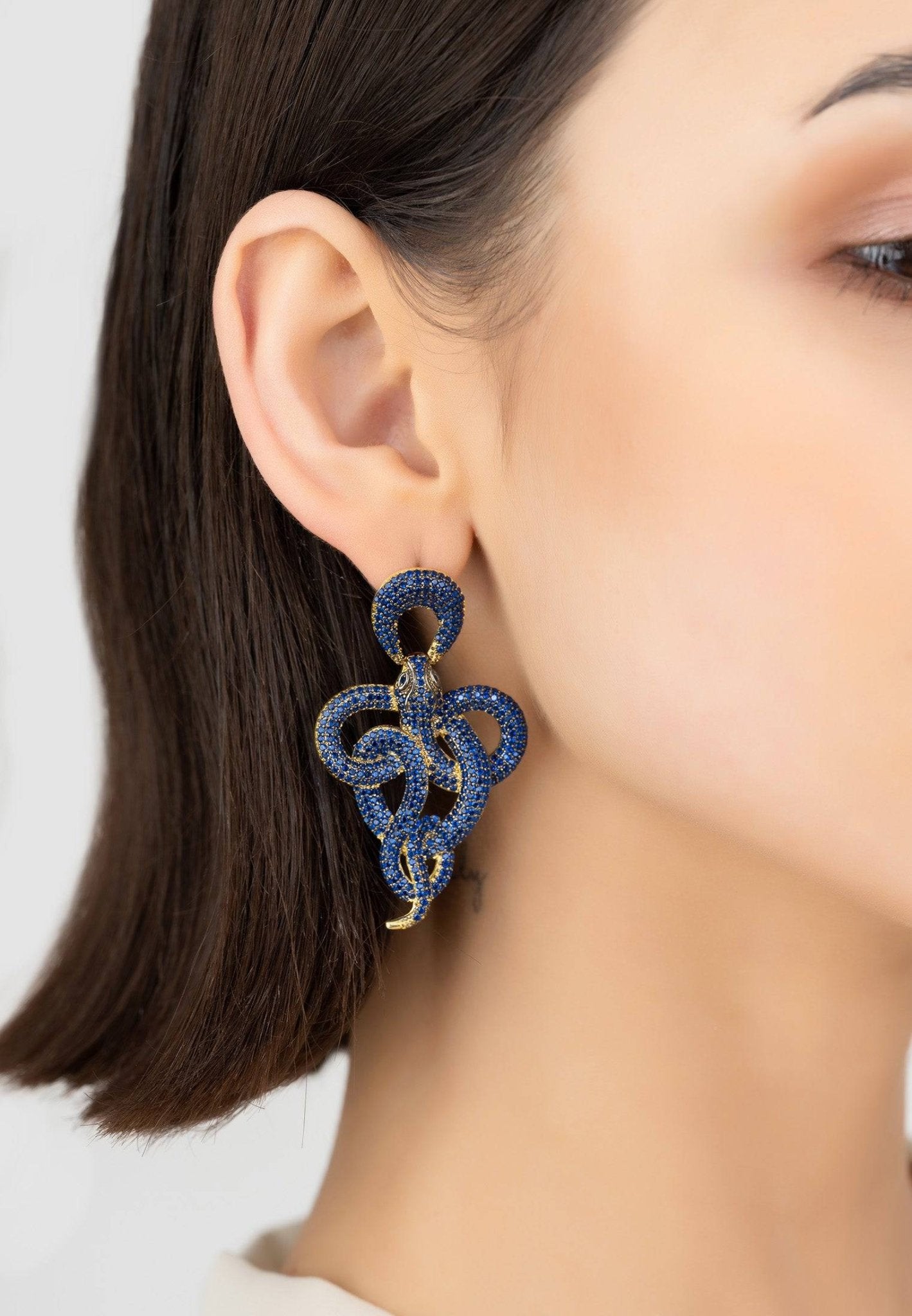Viper Snake Drop Earrings Gold Sapphire - LATELITA Earrings
