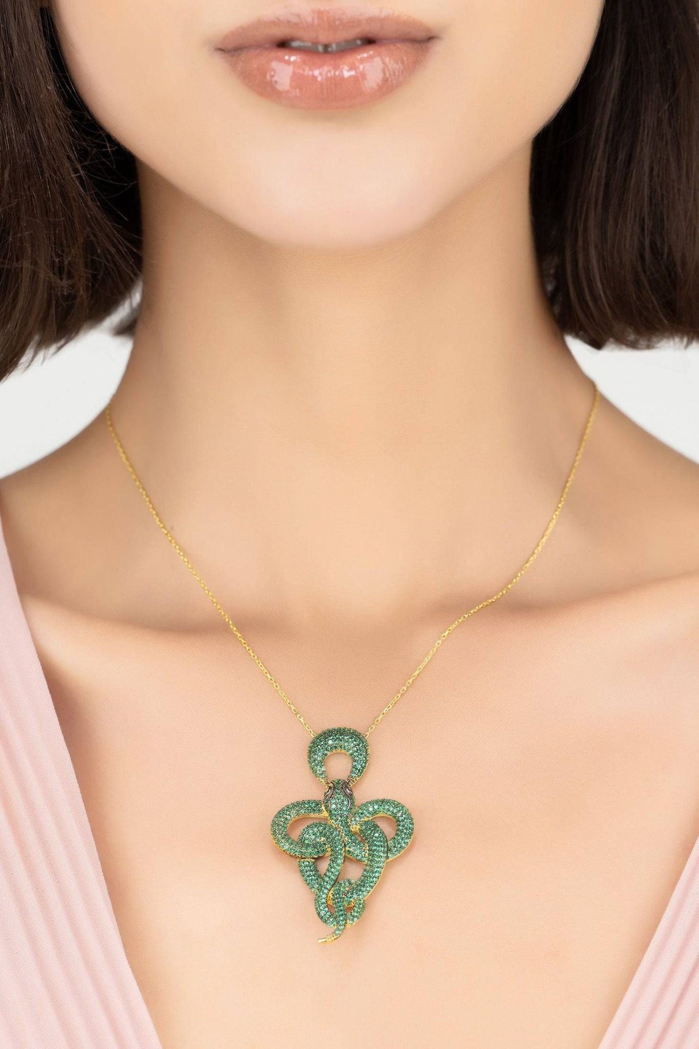 Viper Snake Pendant Necklace Gold Emerald - LATELITA Necklaces
