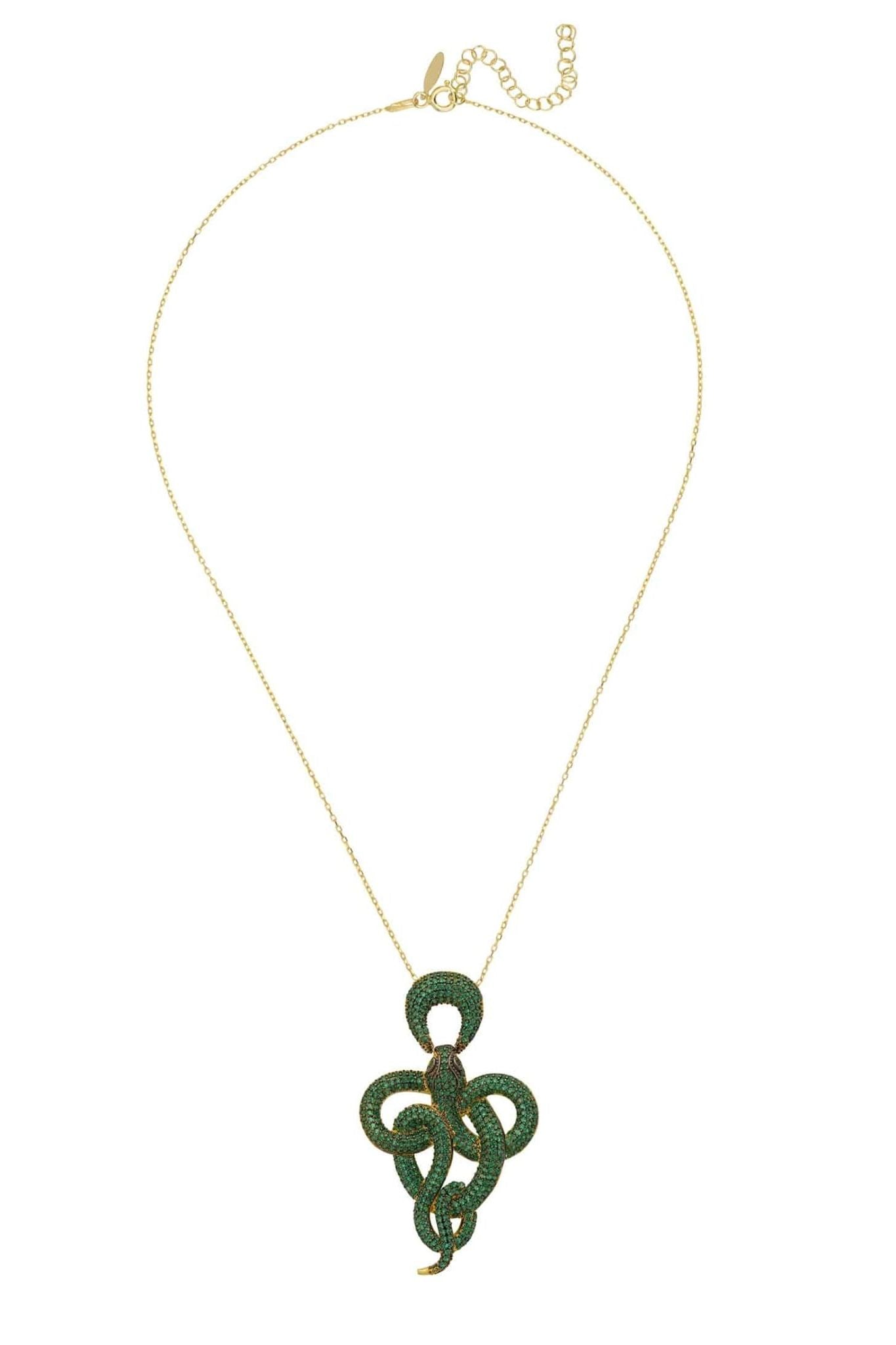 Viper Snake Pendant Necklace Gold Emerald - LATELITA Necklaces
