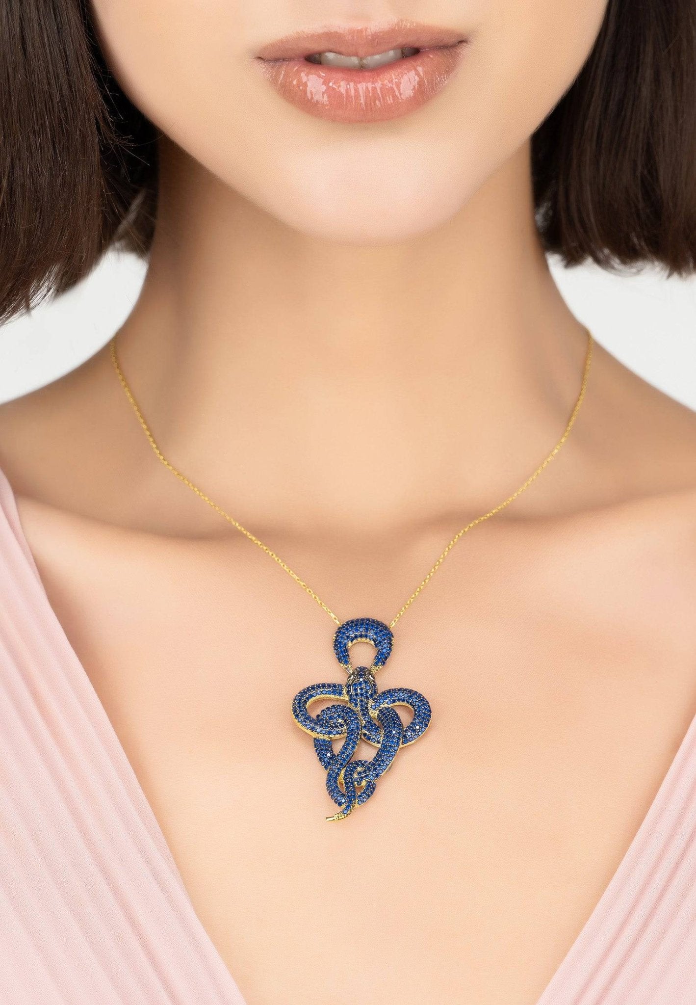 Viper Snake Pendant Necklace Gold Sapphire - LATELITA Necklaces