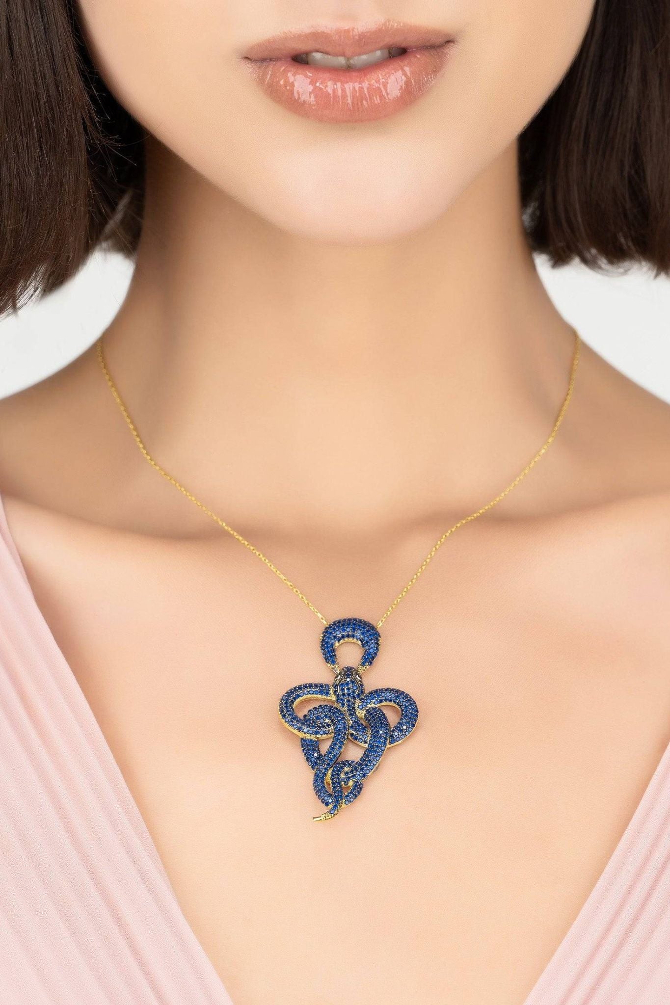 Viper Snake Pendant Necklace Gold Sapphire - LATELITA Necklaces