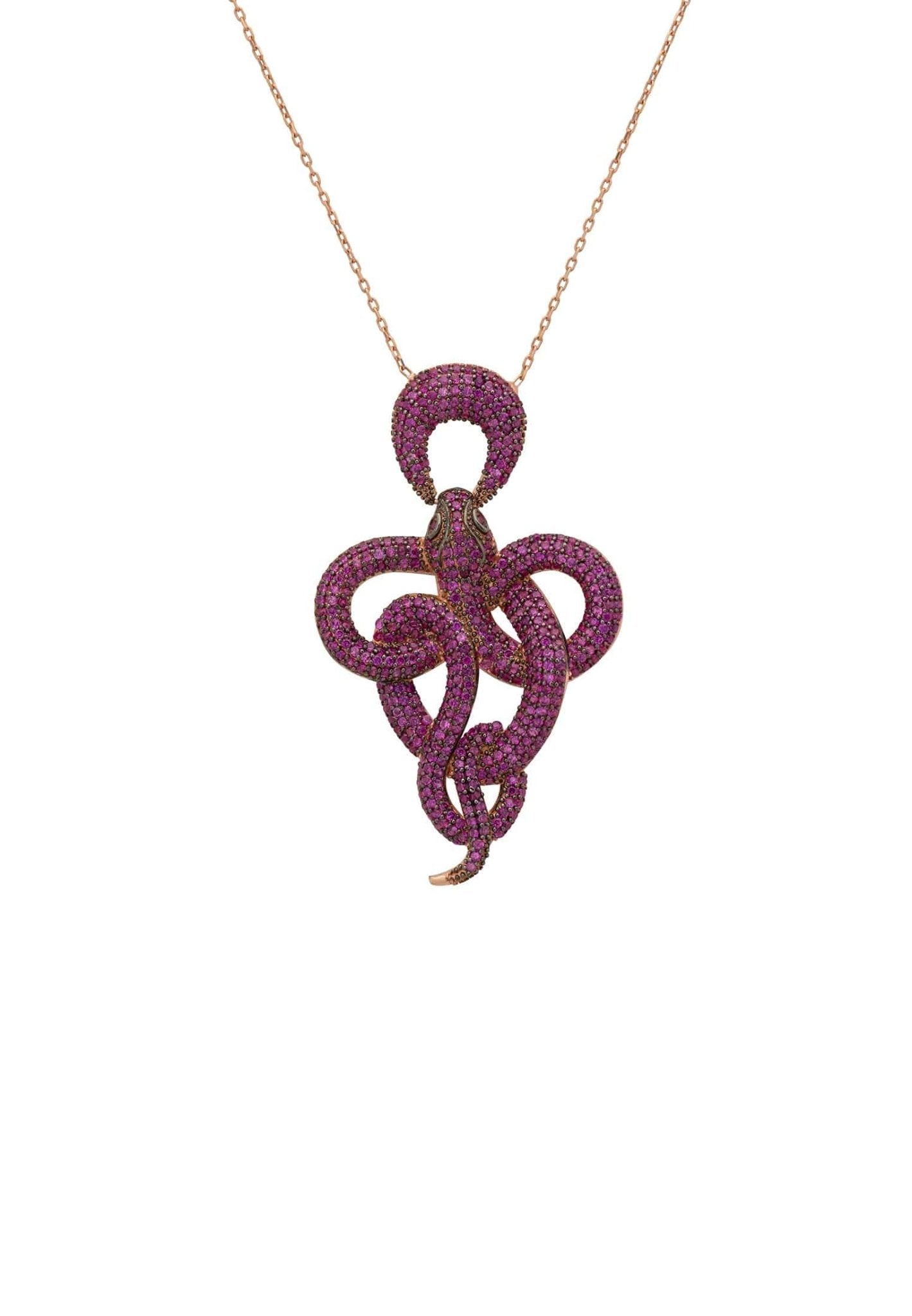 Viper Snake Pendant Necklace Rosegold Ruby - LATELITA Necklaces