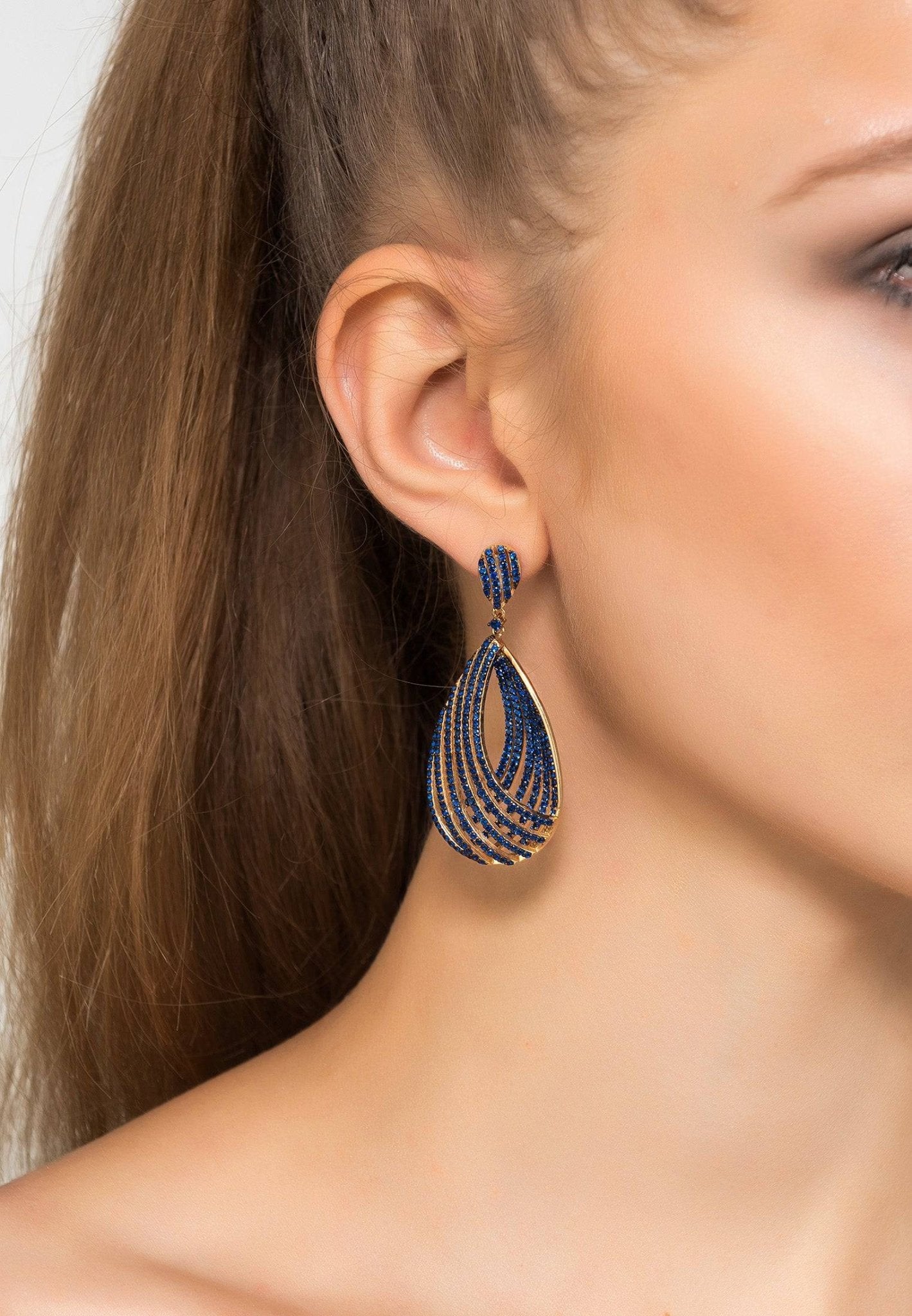 Vortex Teardrop Earring Sapphire Blue Cz Gold - LATELITA Earrings