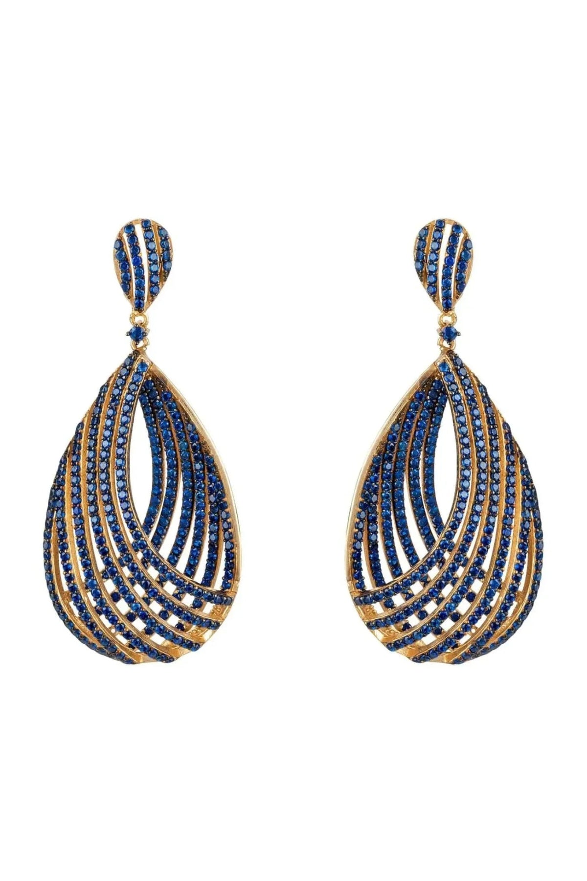 Vortex Teardrop Earring Sapphire Blue Cz Gold - LATELITA Earrings