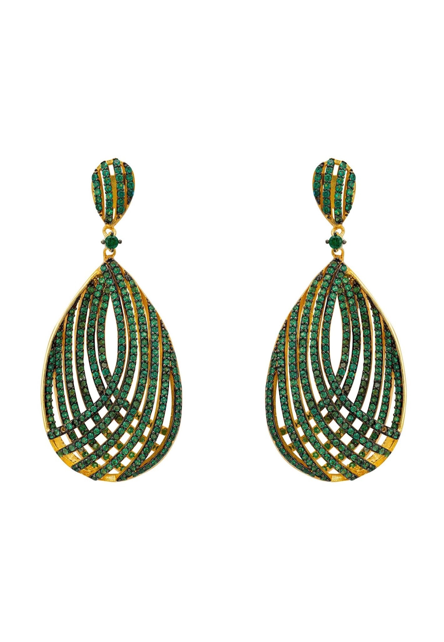Vortex Teardrop Earrings Green Gold - LATELITA Earrings