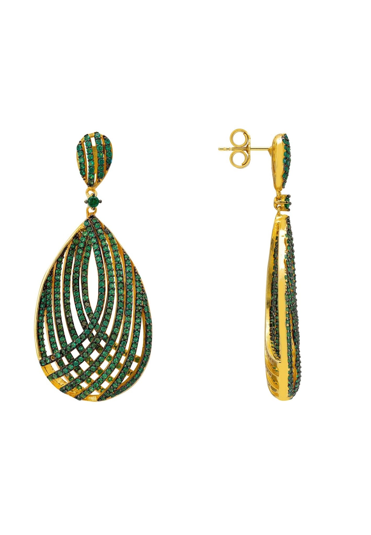 Vortex Teardrop Earrings Green Gold - LATELITA Earrings
