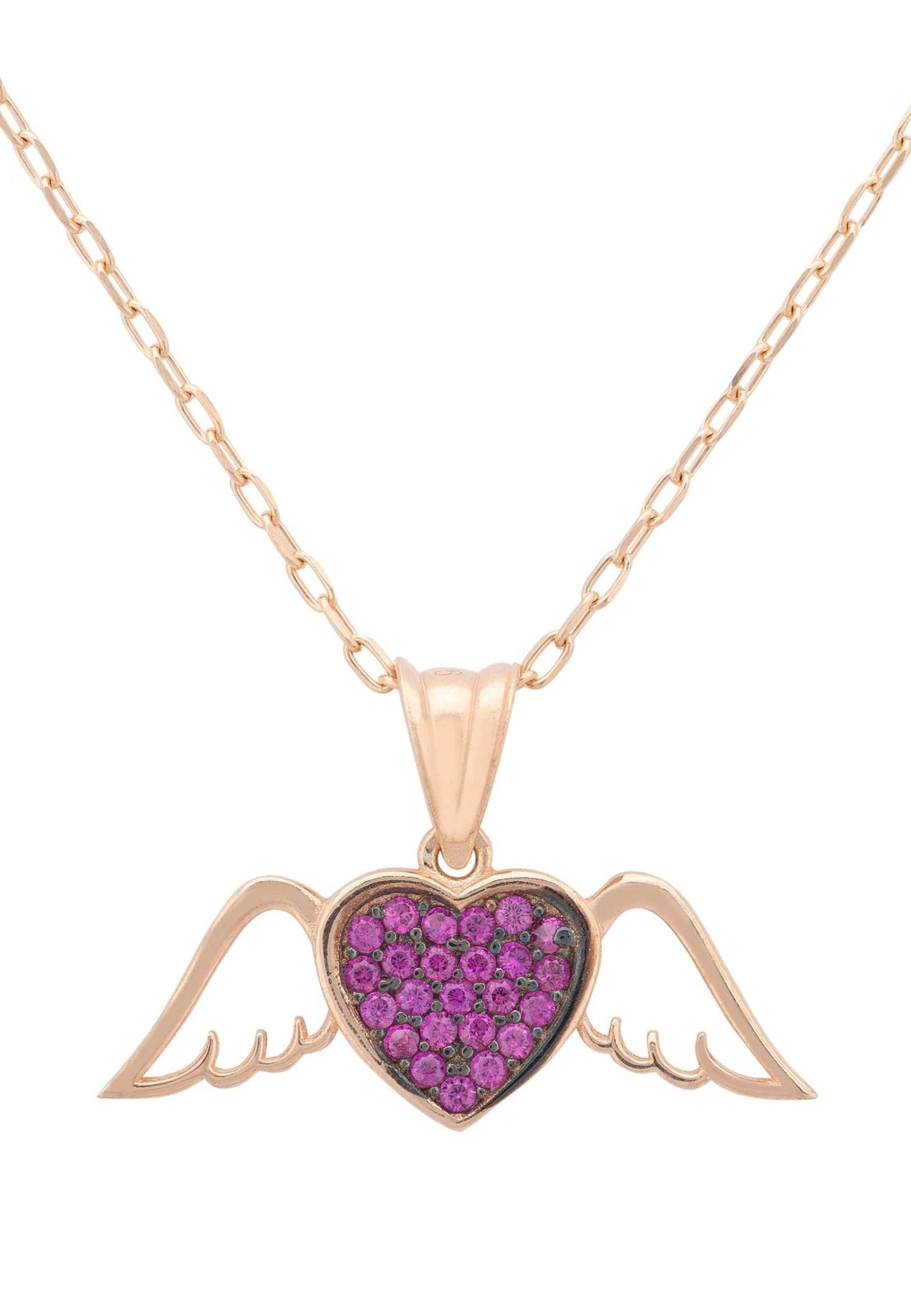 Wings Of Love Heart Ruby Cz Necklace Rosegold - LATELITA Necklaces