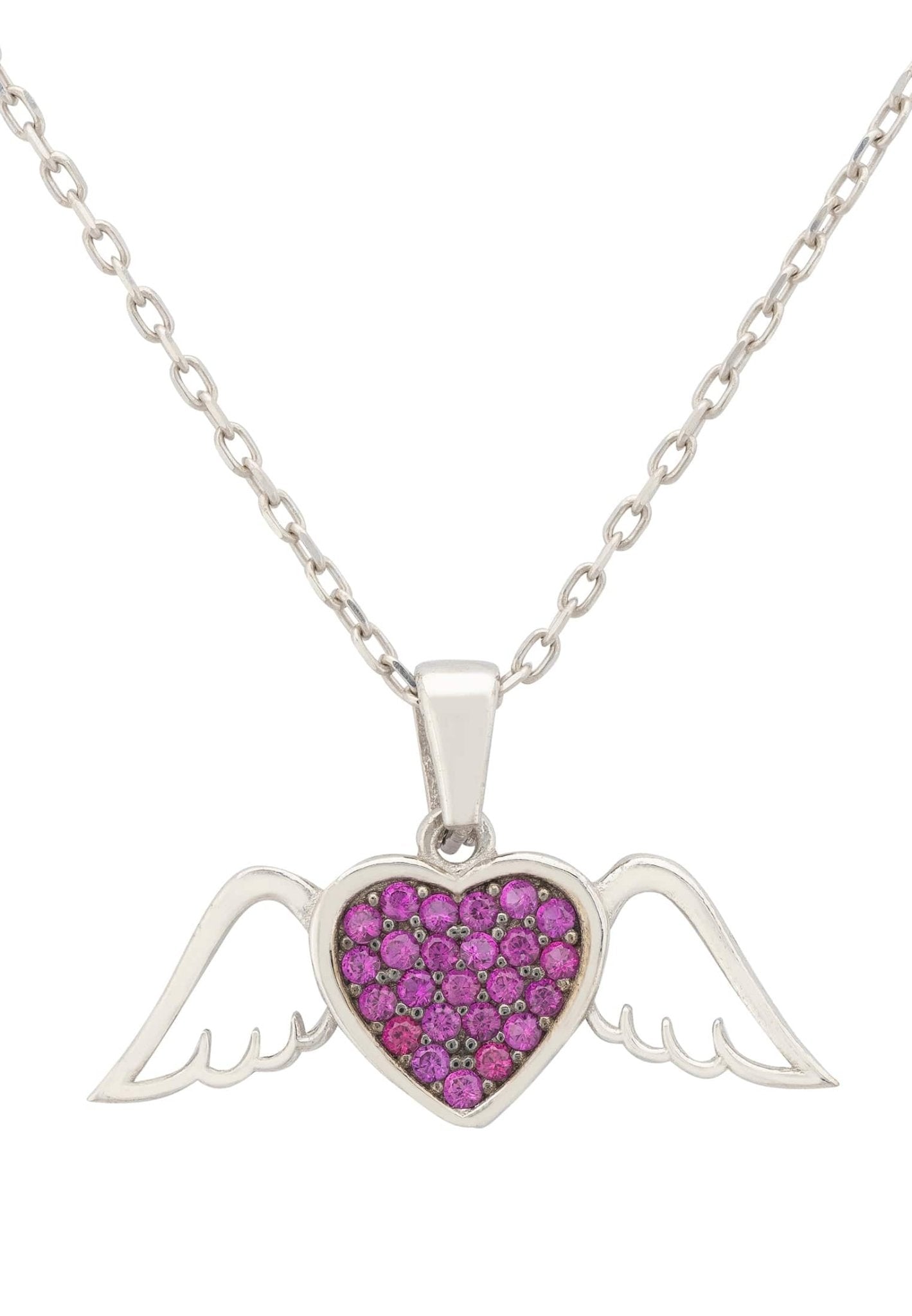 Wings Of Love Heart Ruby Cz Necklace Silver - LATELITA Necklaces