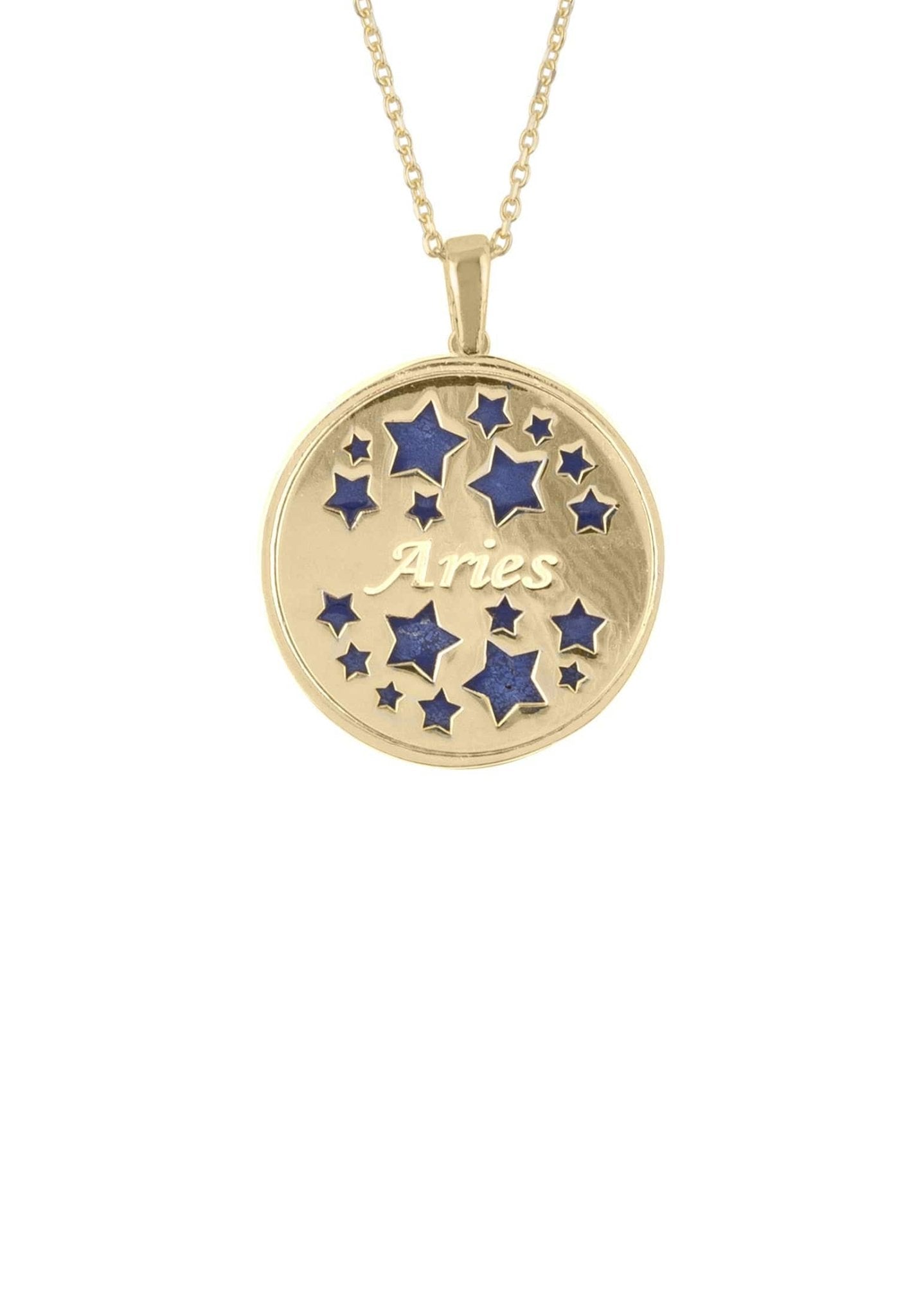 Zodiac Lapis Lazuli Gemstone Star Constellation Pendant Necklace Gold Aries - LATELITA Necklaces