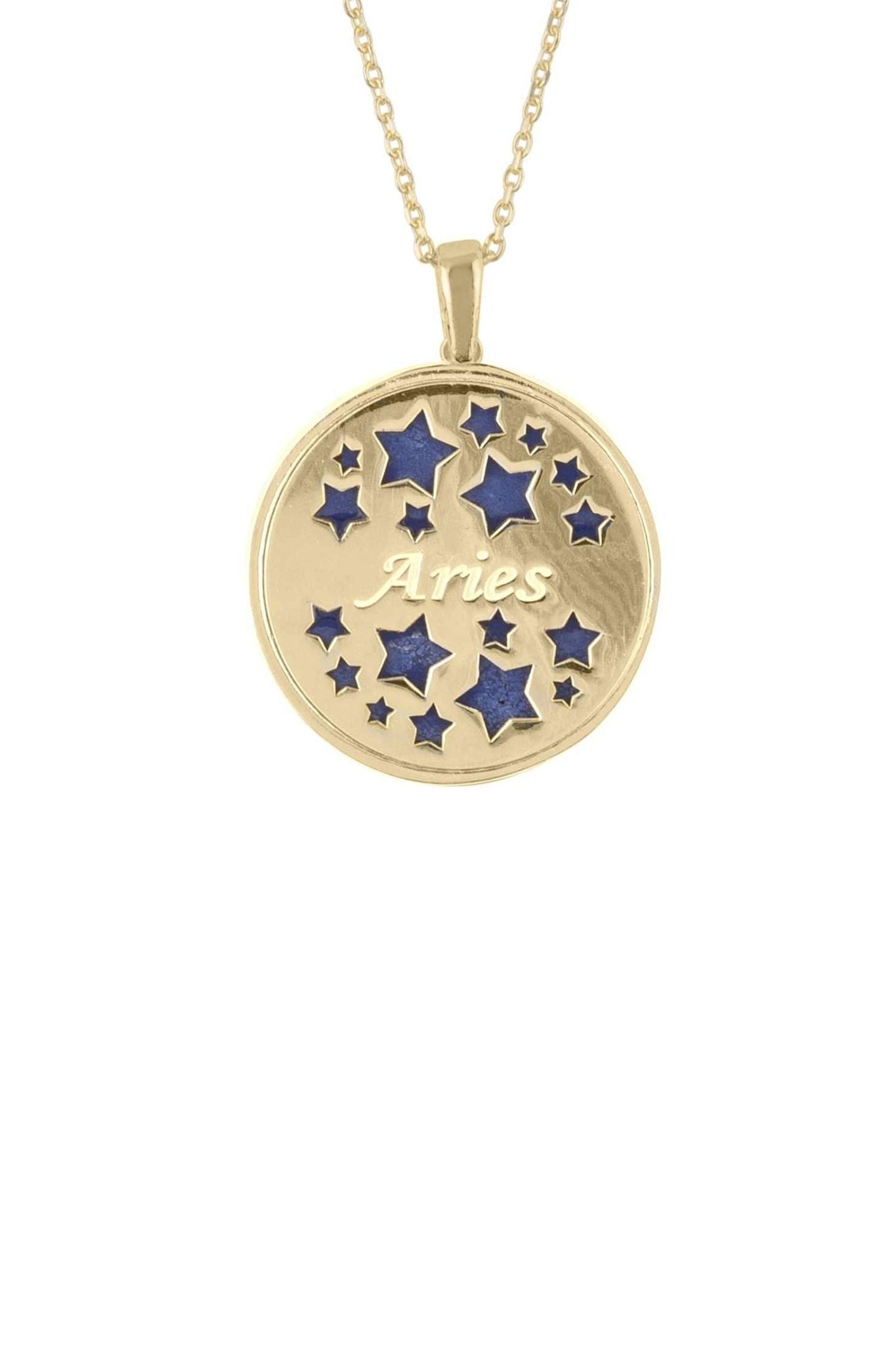 Zodiac Lapis Lazuli Gemstone Star Constellation Pendant Necklace Gold Aries - LATELITA Necklaces