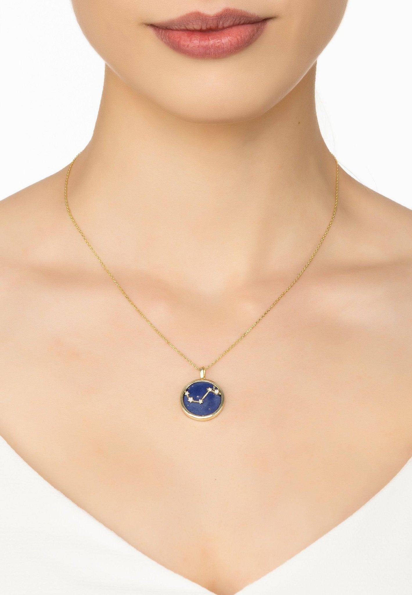 Zodiac Lapis Lazuli Gemstone Star Constellation Pendant Necklace Gold Aries - LATELITA Necklaces
