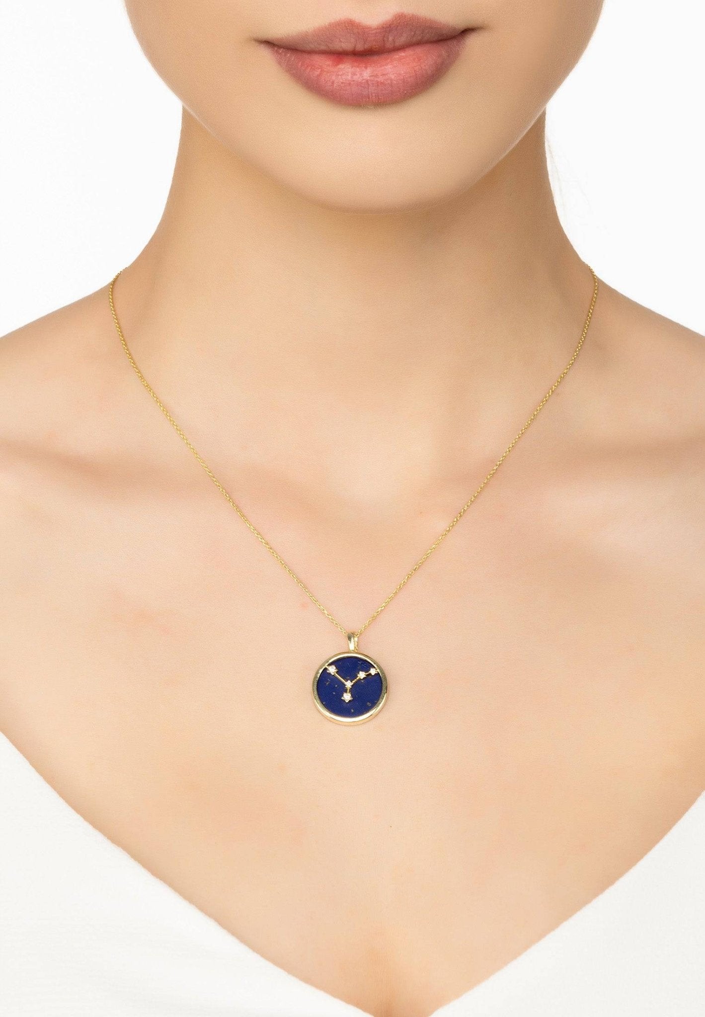 Zodiac Lapis Lazuli Gemstone Star Constellation Pendant Necklace Gold Cancer - LATELITA Necklaces