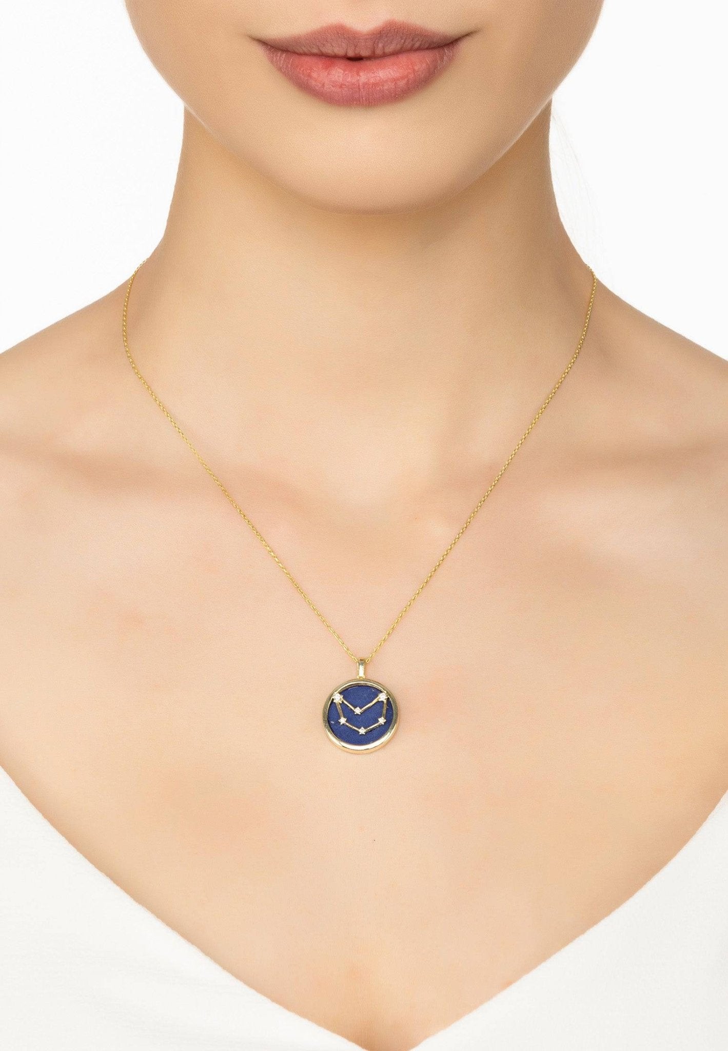 Zodiac Lapis Lazuli Gemstone Star Constellation Pendant Necklace Gold Capricorn - LATELITA Necklaces