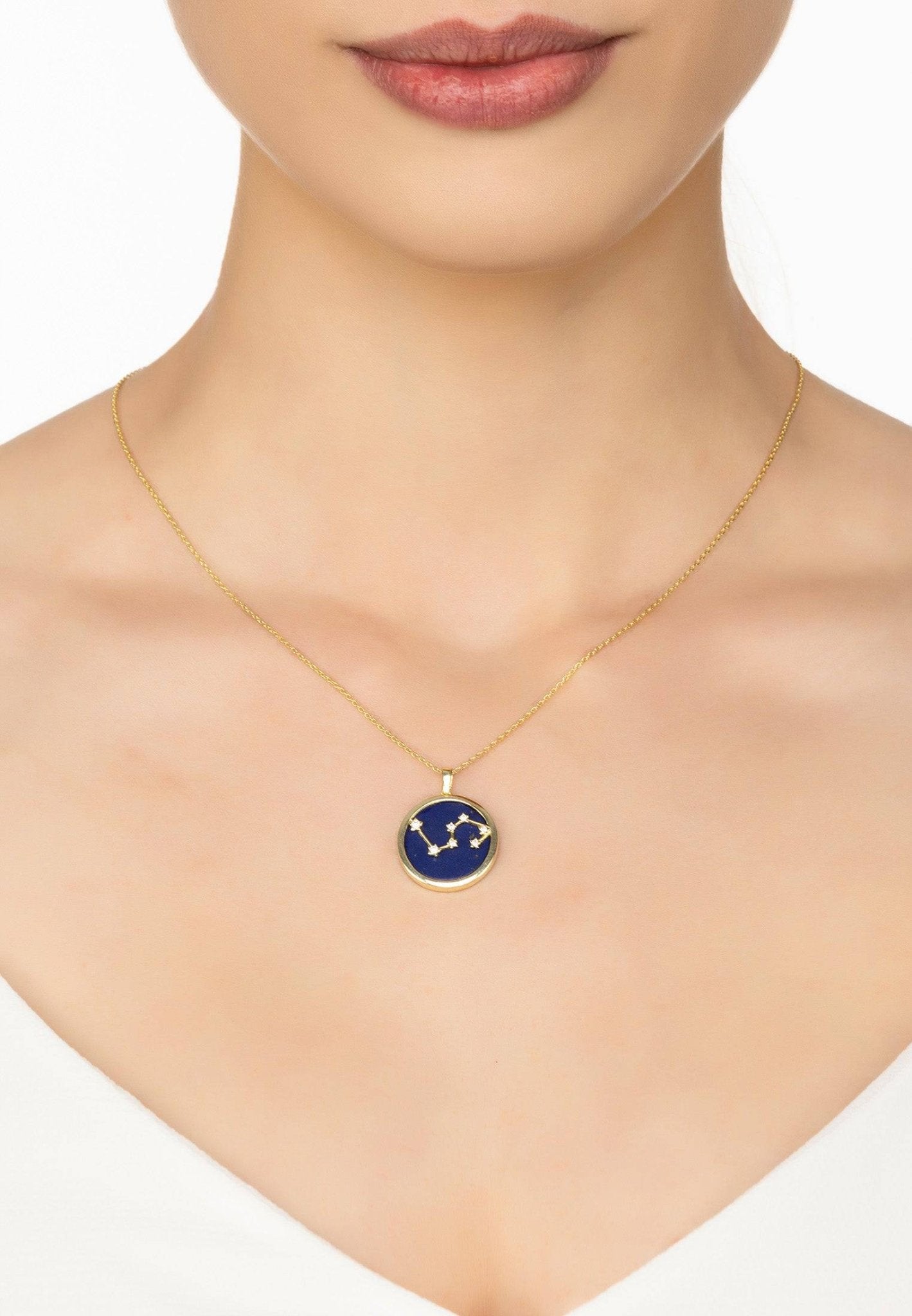Zodiac Lapis Lazuli Gemstone Star Constellation Pendant Necklace Gold Leo - LATELITA Necklaces