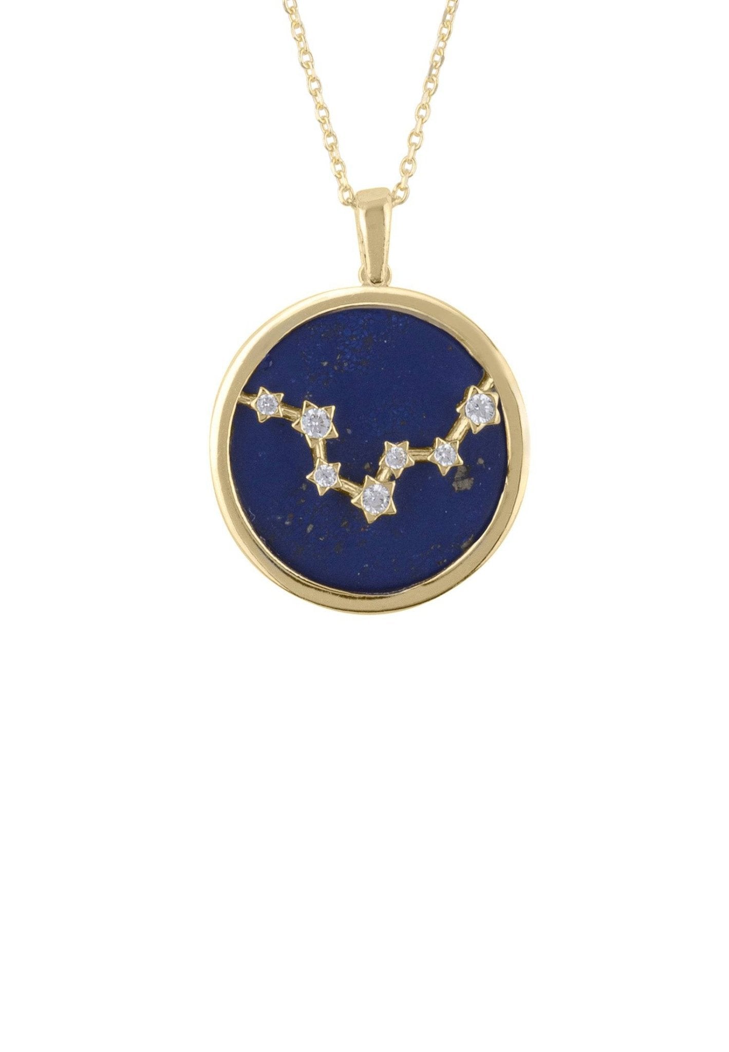 Zodiac Lapis Lazuli Gemstone Star Constellation Pendant Necklace Gold Pisces - LATELITA Necklaces