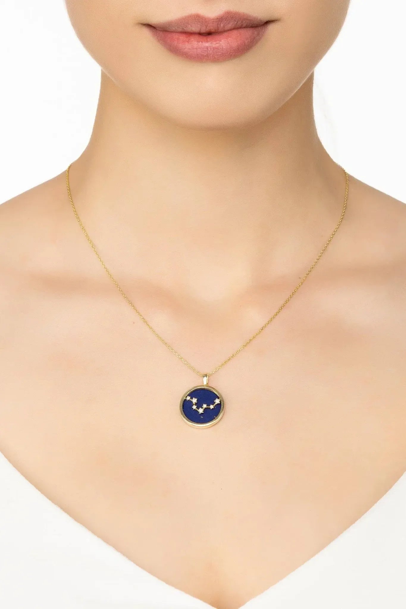 Zodiac Lapis Lazuli Gemstone Star Constellation Pendant Necklace Gold Pisces - LATELITA Necklaces