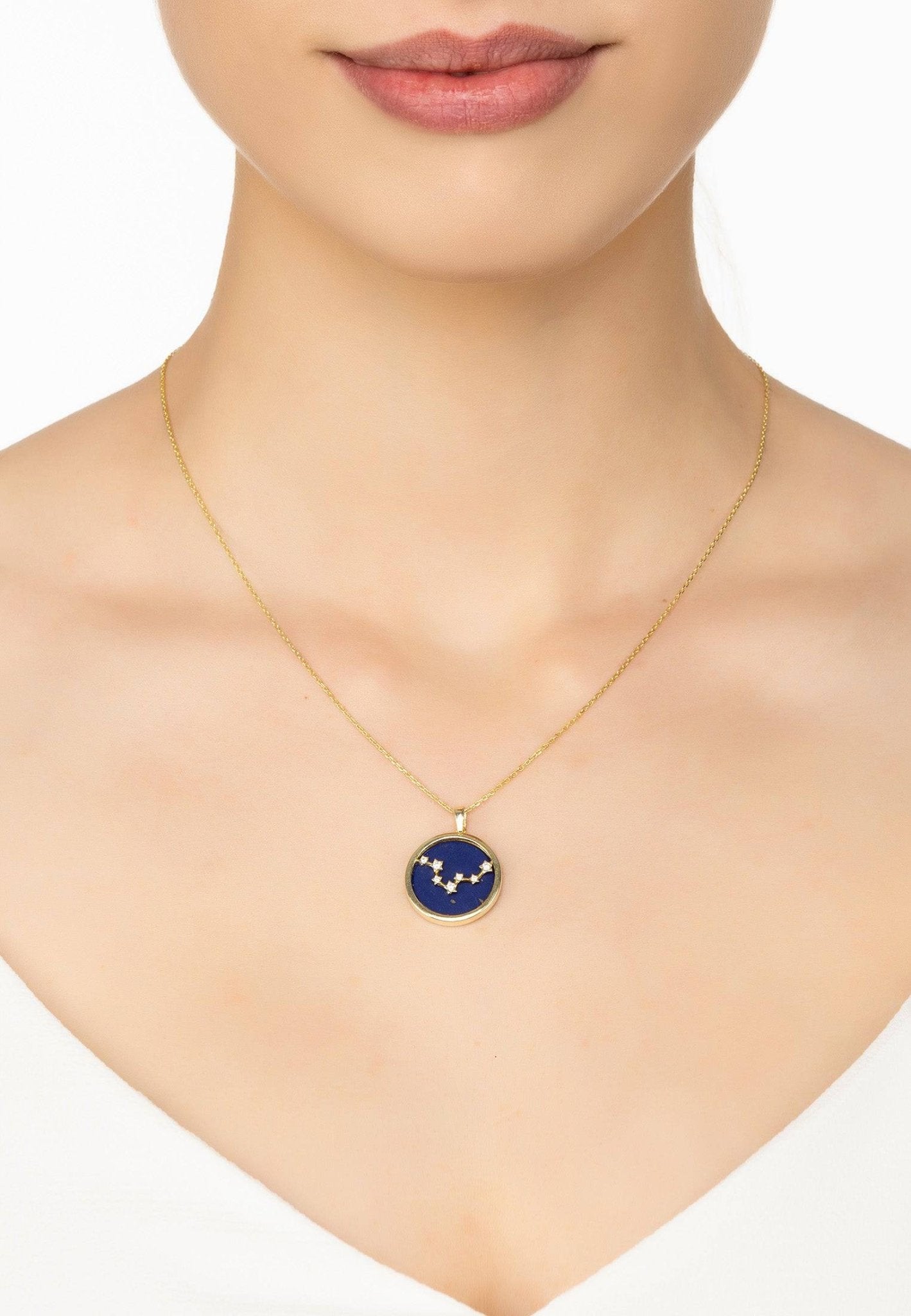 Zodiac Lapis Lazuli Gemstone Star Constellation Pendant Necklace Gold Pisces - LATELITA Necklaces