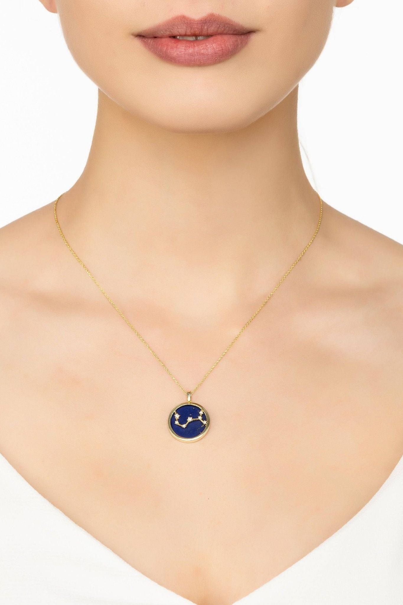 Zodiac Lapis Lazuli Gemstone Star Constellation Pendant Necklace Gold Scorpio - LATELITA Necklaces