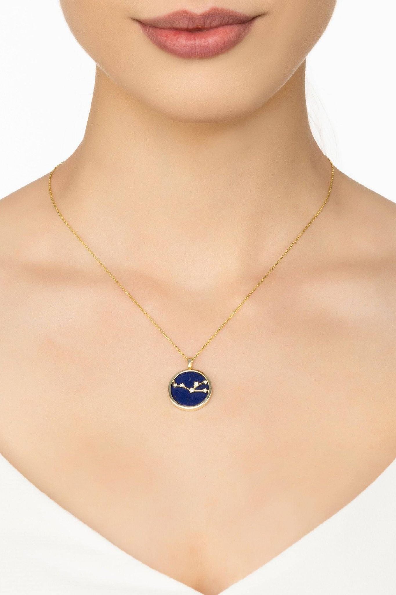 Zodiac Lapis Lazuli Gemstone Star Constellation Pendant Necklace Gold Taurus - LATELITA Necklaces