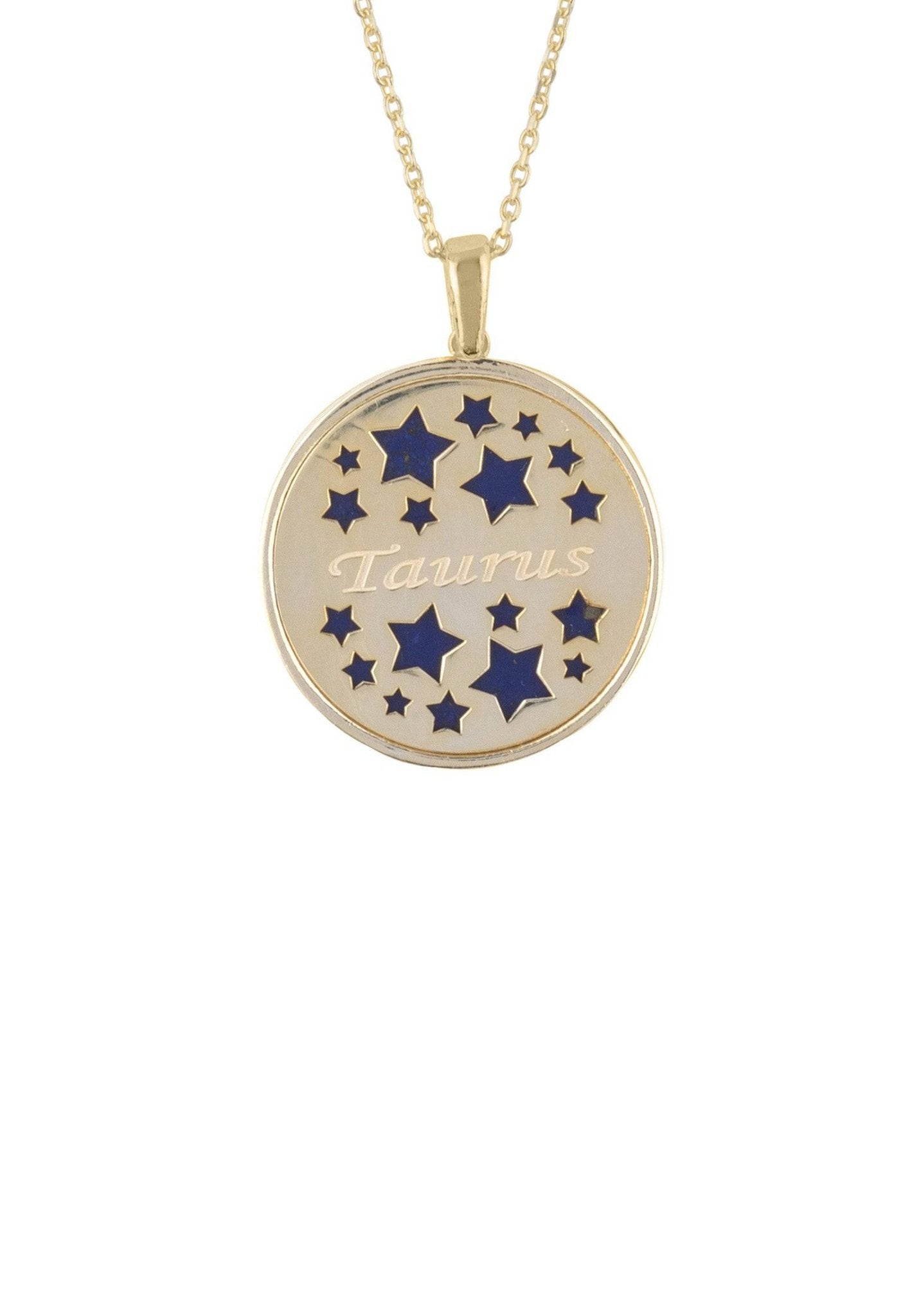 Zodiac Lapis Lazuli Gemstone Star Constellation Pendant Necklace Gold Taurus - LATELITA Necklaces