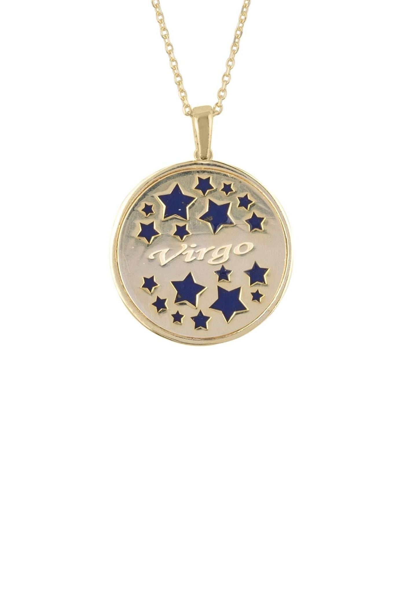 Zodiac Lapis Lazuli Gemstone Star Constellation Pendant Necklace Gold Virgo - LATELITA Necklaces