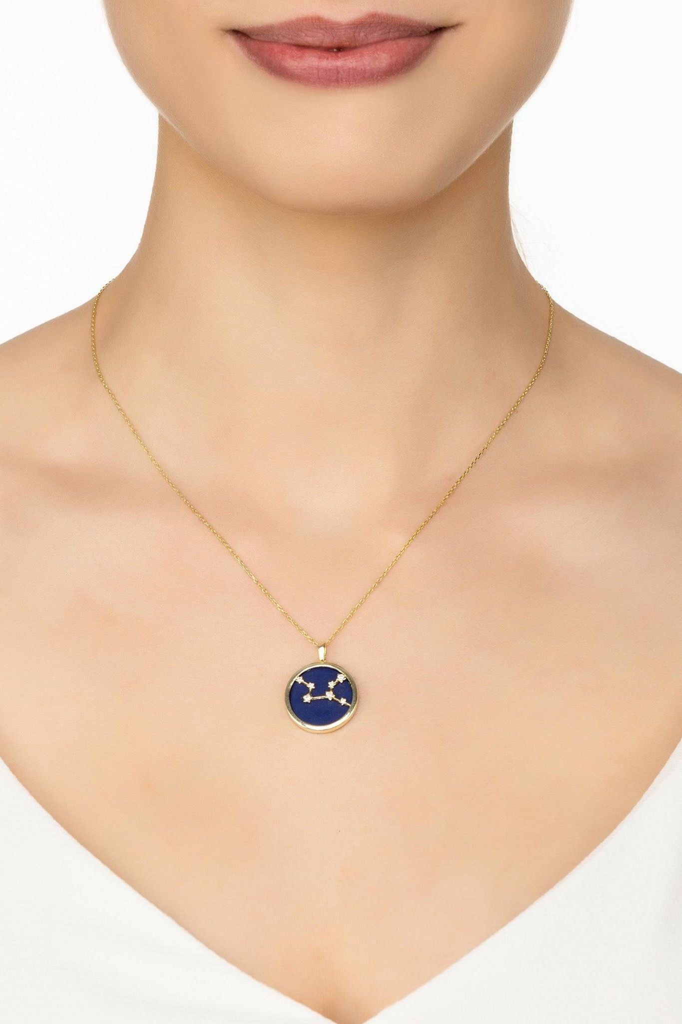 Zodiac Lapis Lazuli Gemstone Star Constellation Pendant Necklace Gold Virgo - LATELITA Necklaces