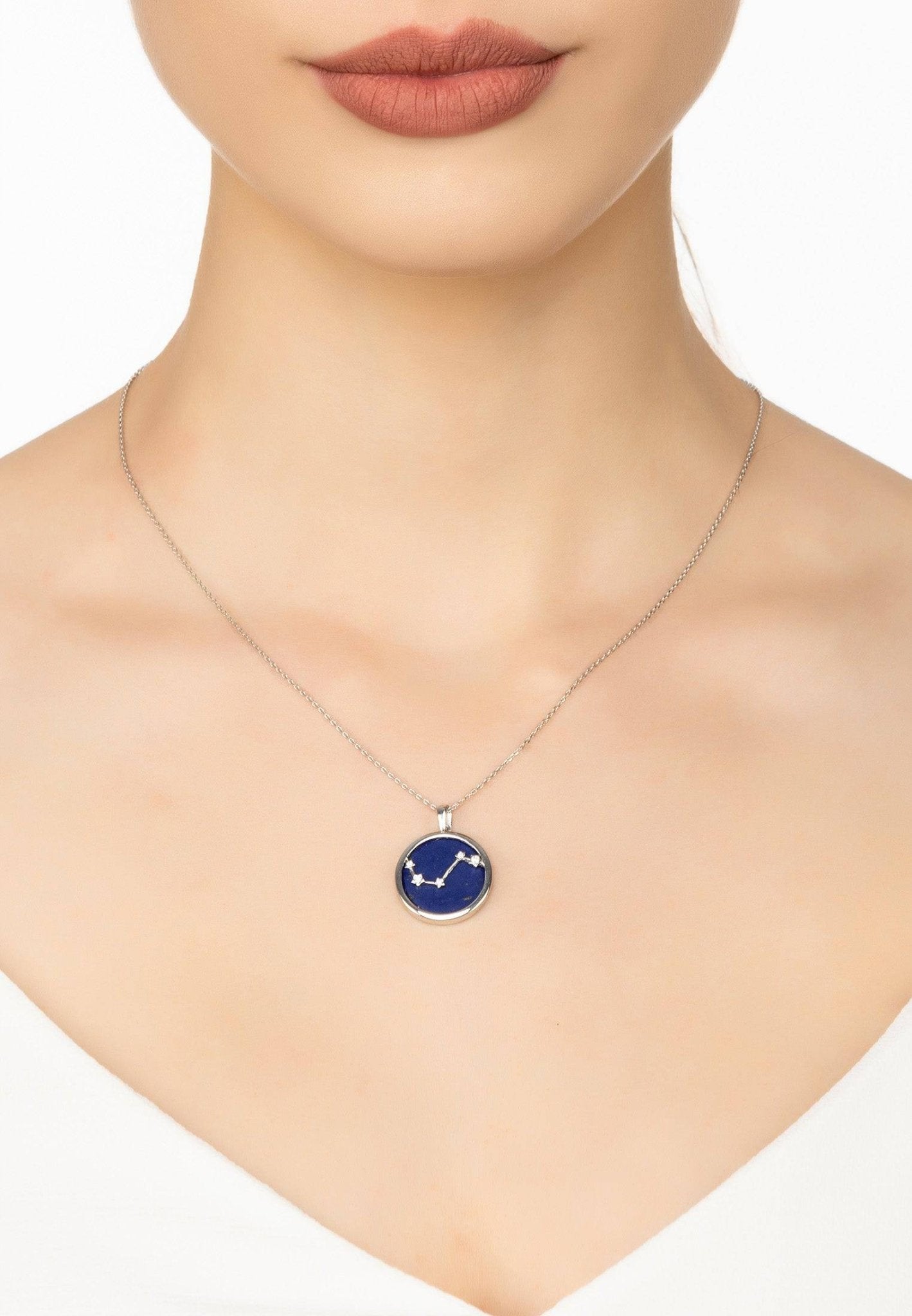 Zodiac Lapis Lazuli Gemstone Star Constellation Pendant Necklace Silver Aries - LATELITA Necklaces