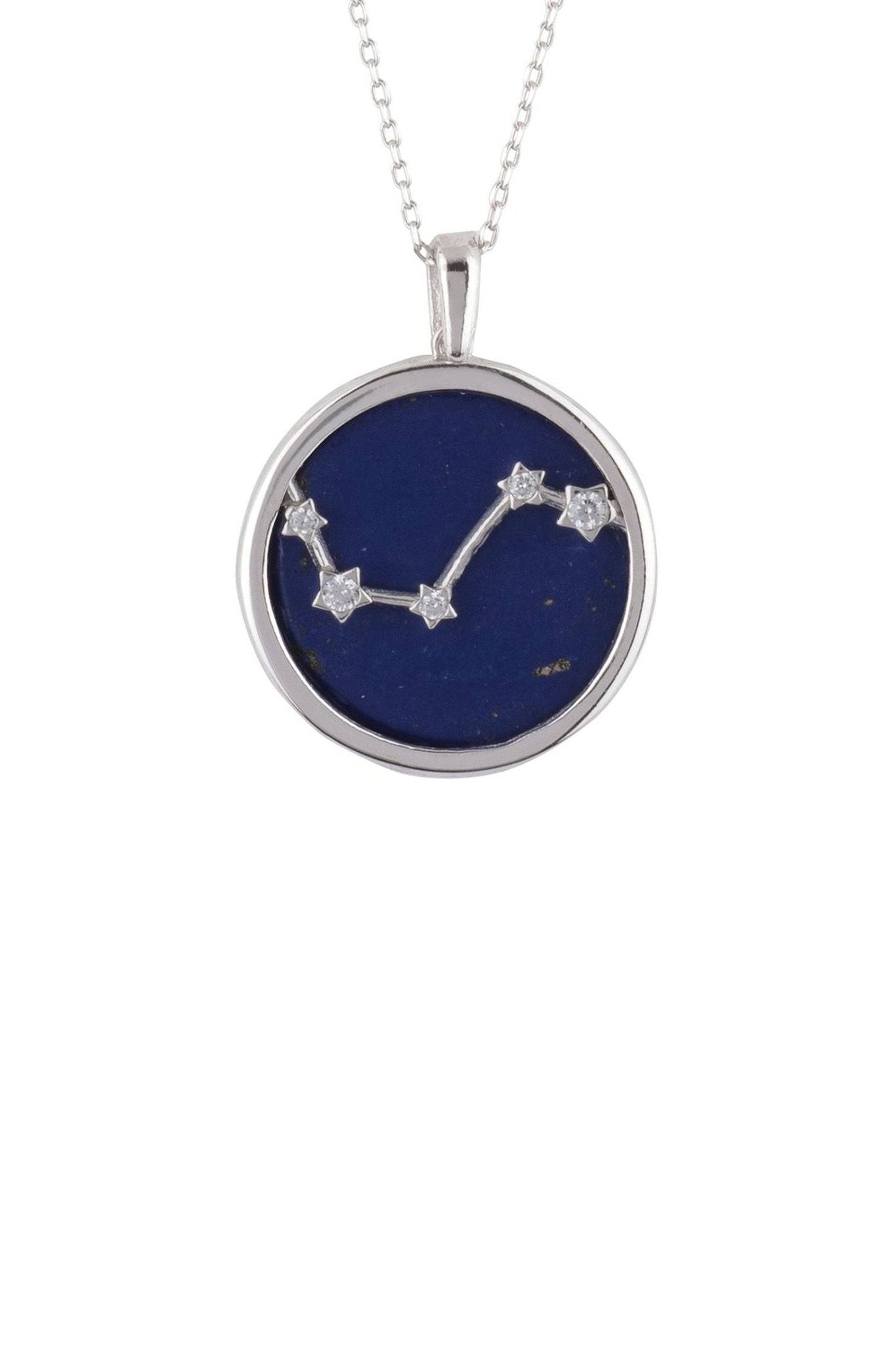 Zodiac Lapis Lazuli Gemstone Star Constellation Pendant Necklace Silver Aries - LATELITA Necklaces