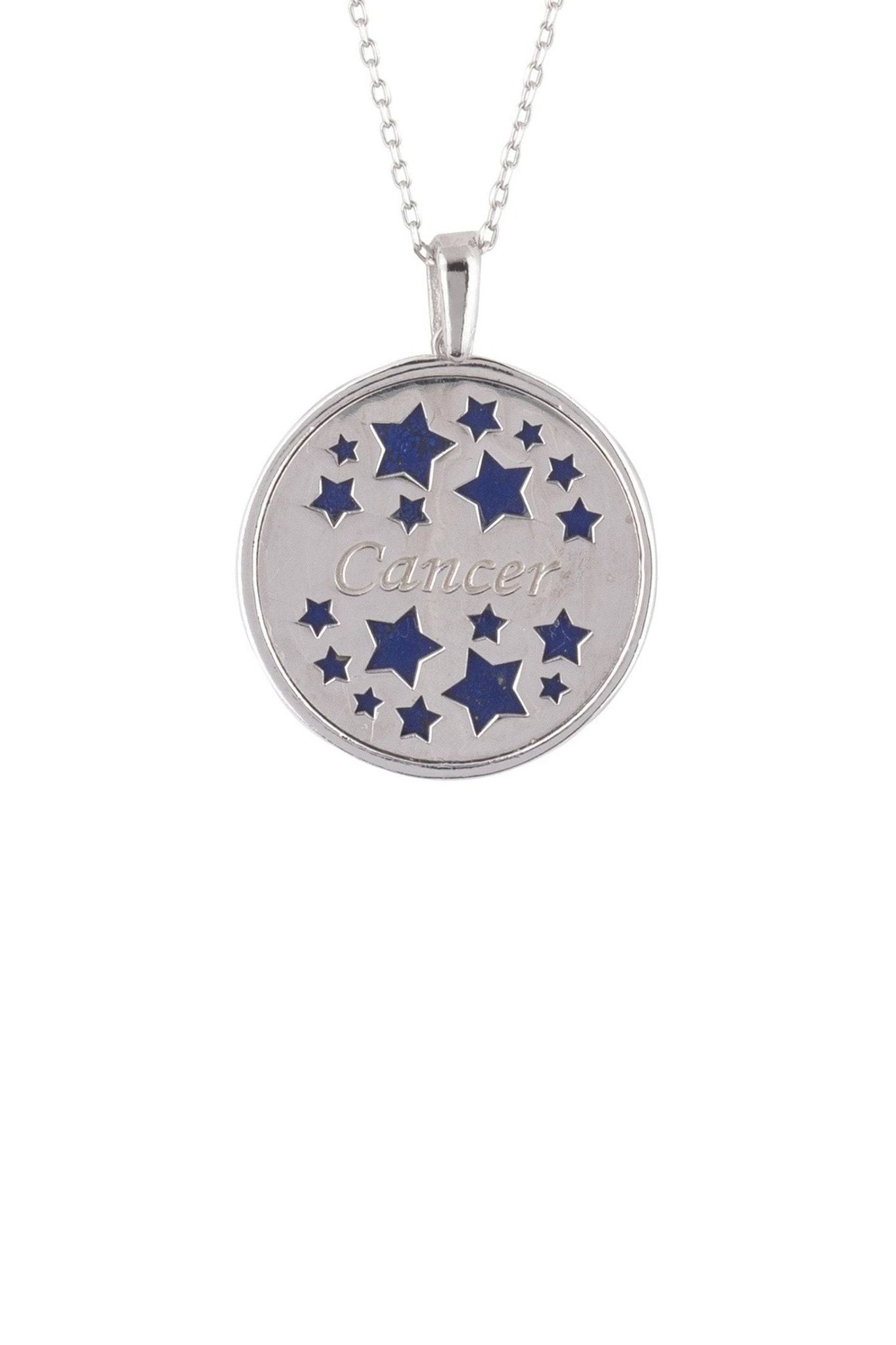 Zodiac Lapis Lazuli Gemstone Star Constellation Pendant Necklace Silver Cancer - LATELITA Necklaces