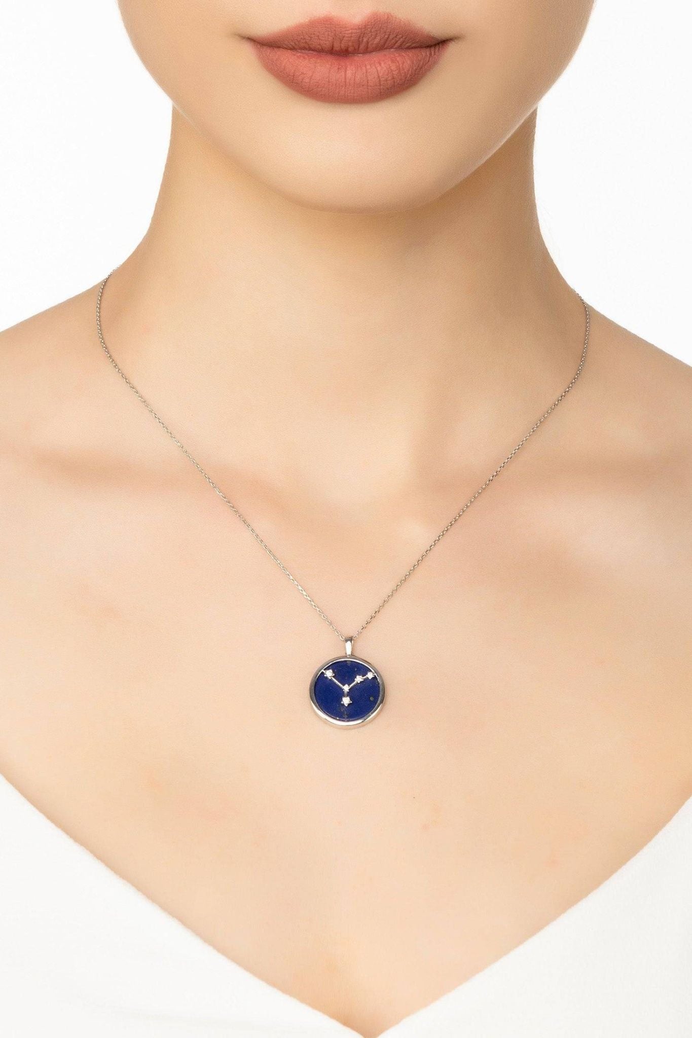 Zodiac Lapis Lazuli Gemstone Star Constellation Pendant Necklace Silver Cancer - LATELITA Necklaces