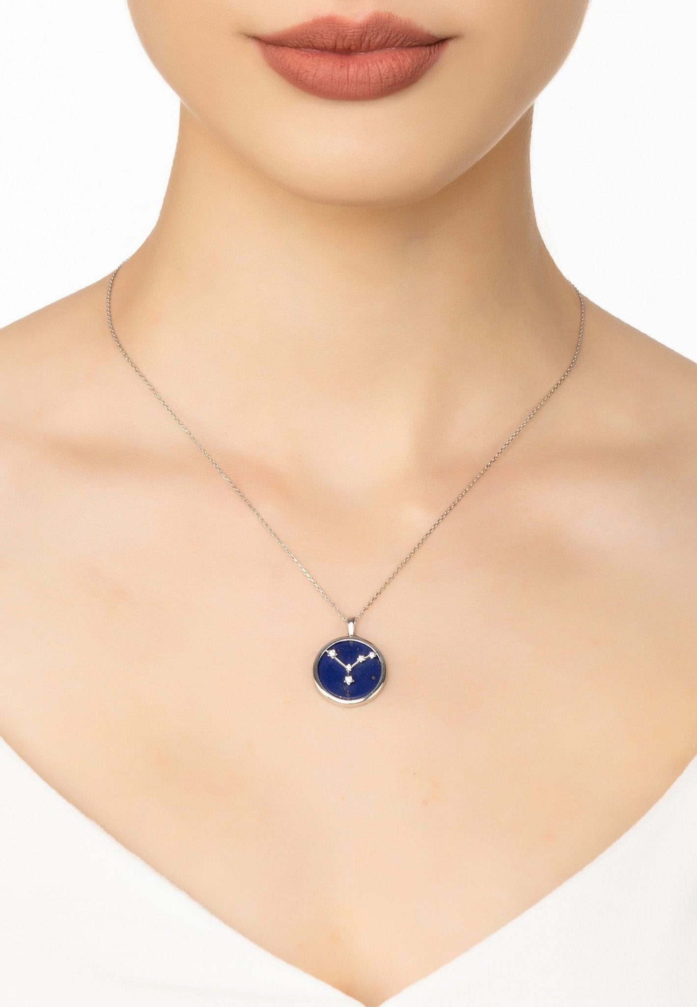 Zodiac Lapis Lazuli Gemstone Star Constellation Pendant Necklace Silver Cancer - LATELITA Necklaces