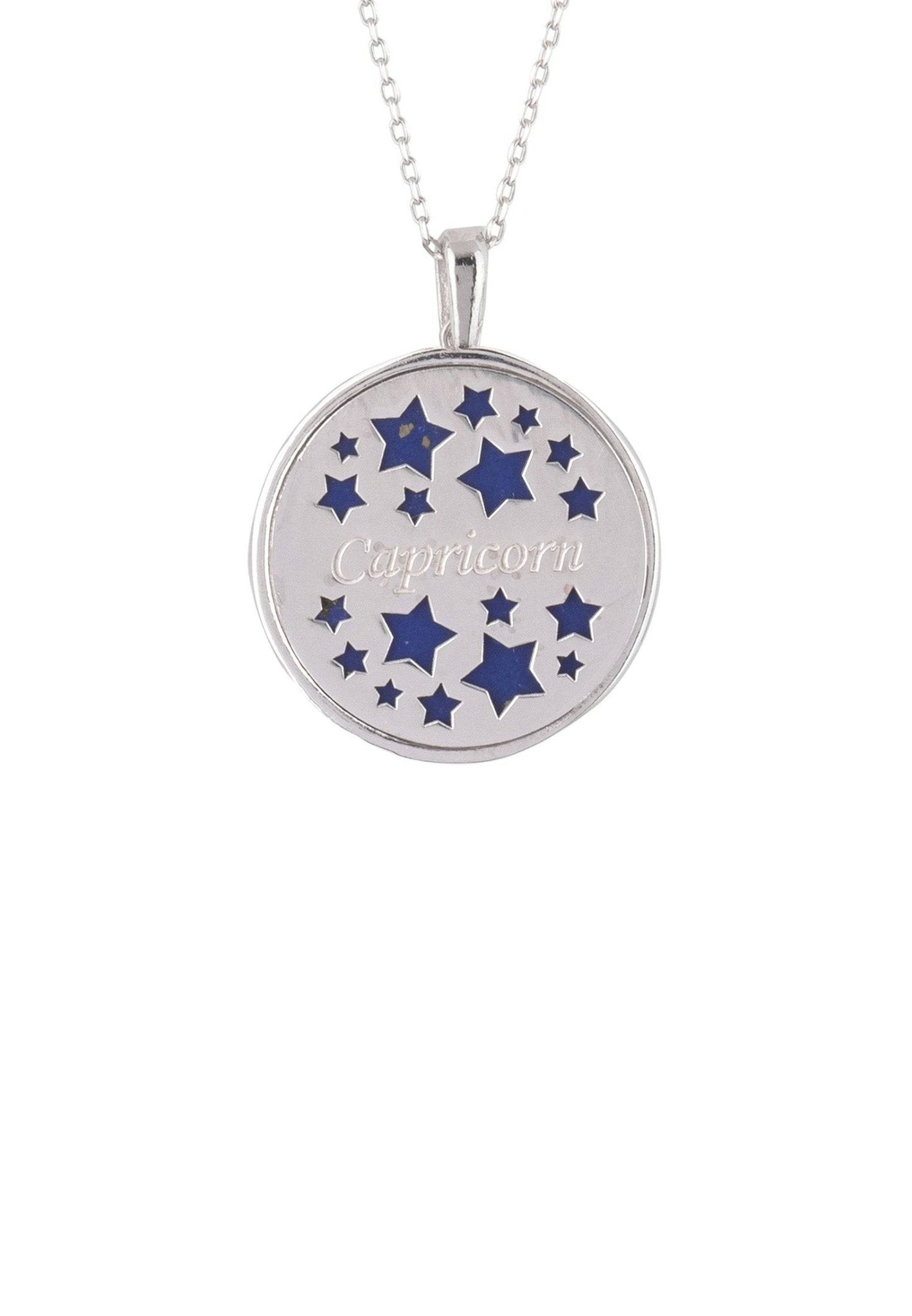 Zodiac Lapis Lazuli Gemstone Star Constellation Pendant Necklace Silver Capricorn - LATELITA Necklaces