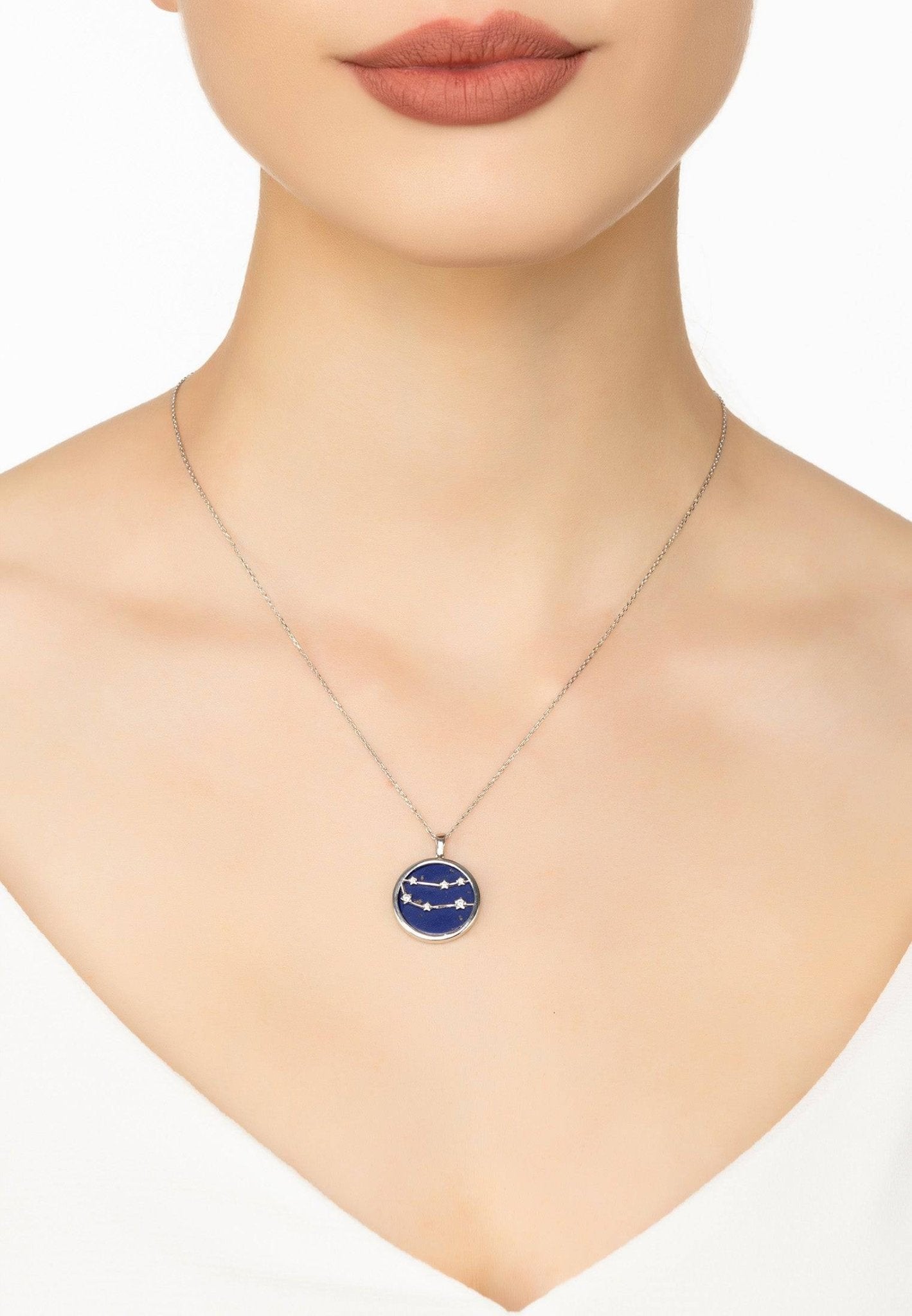 Zodiac Lapis Lazuli Gemstone Star Constellation Pendant Necklace Silver Gemini - LATELITA Necklaces