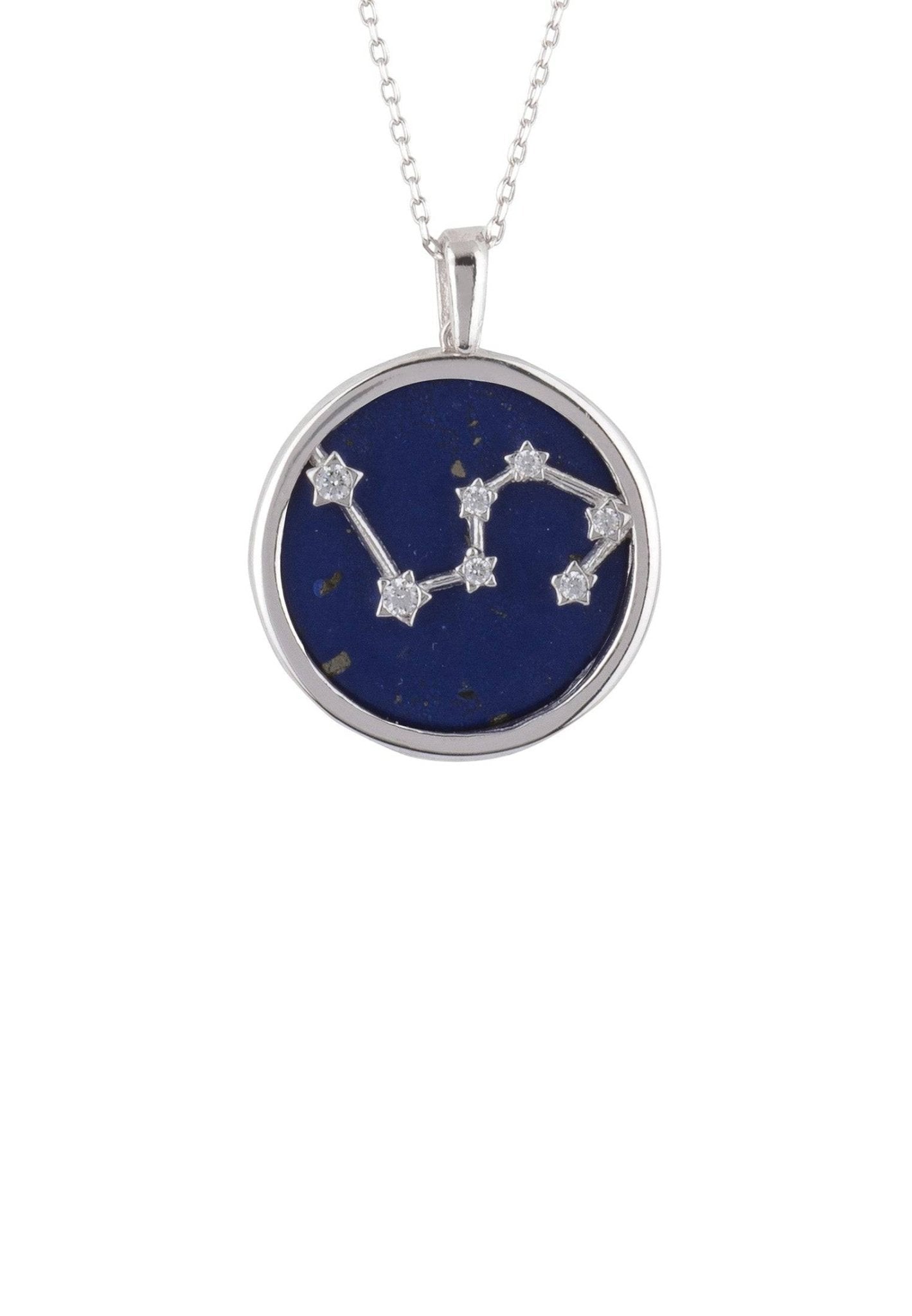 Zodiac Lapis Lazuli Gemstone Star Constellation Pendant Necklace Silver Leo - LATELITA Necklaces
