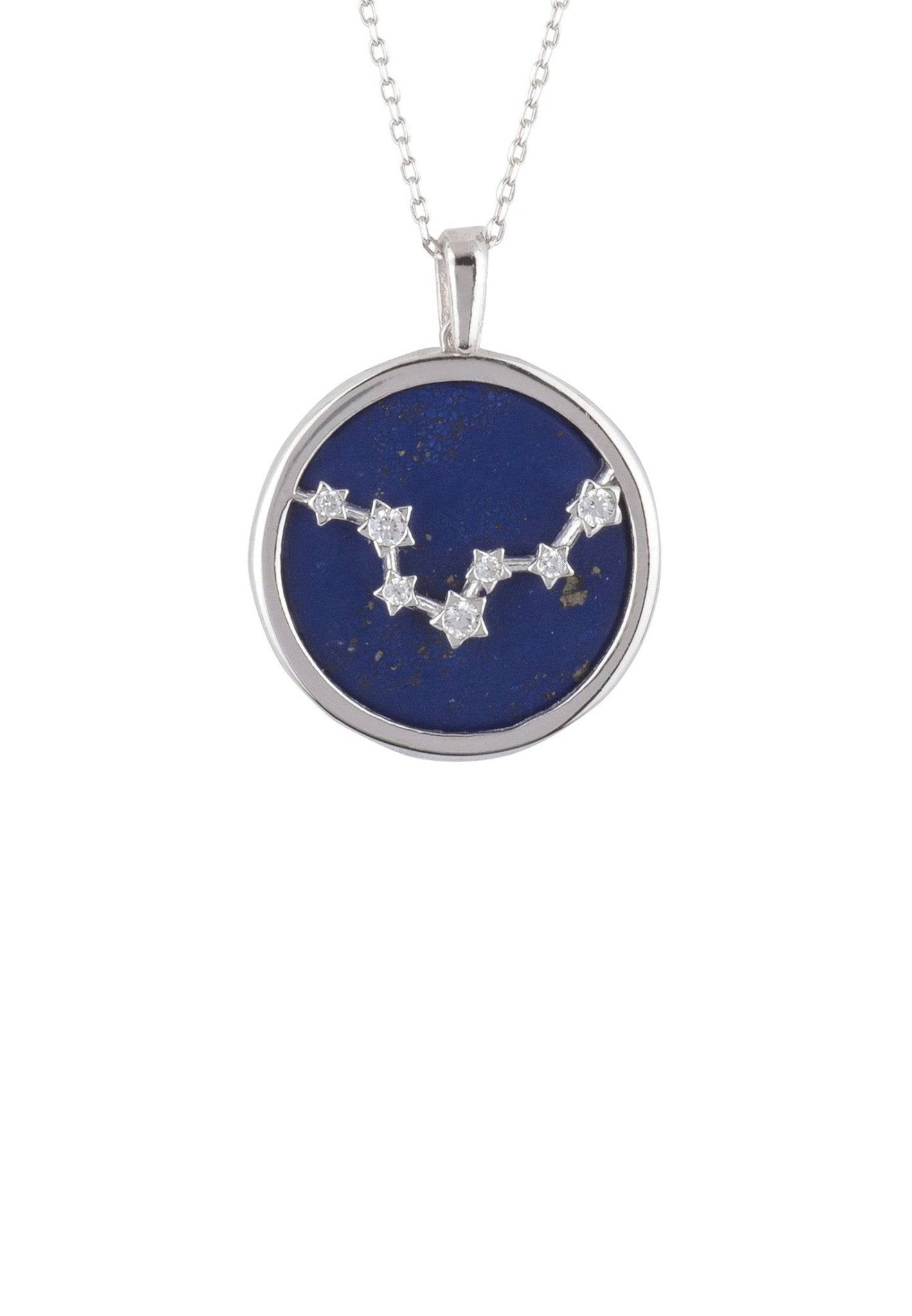 Zodiac Lapis Lazuli Gemstone Star Constellation Pendant Necklace Silver Pisces - LATELITA Necklaces