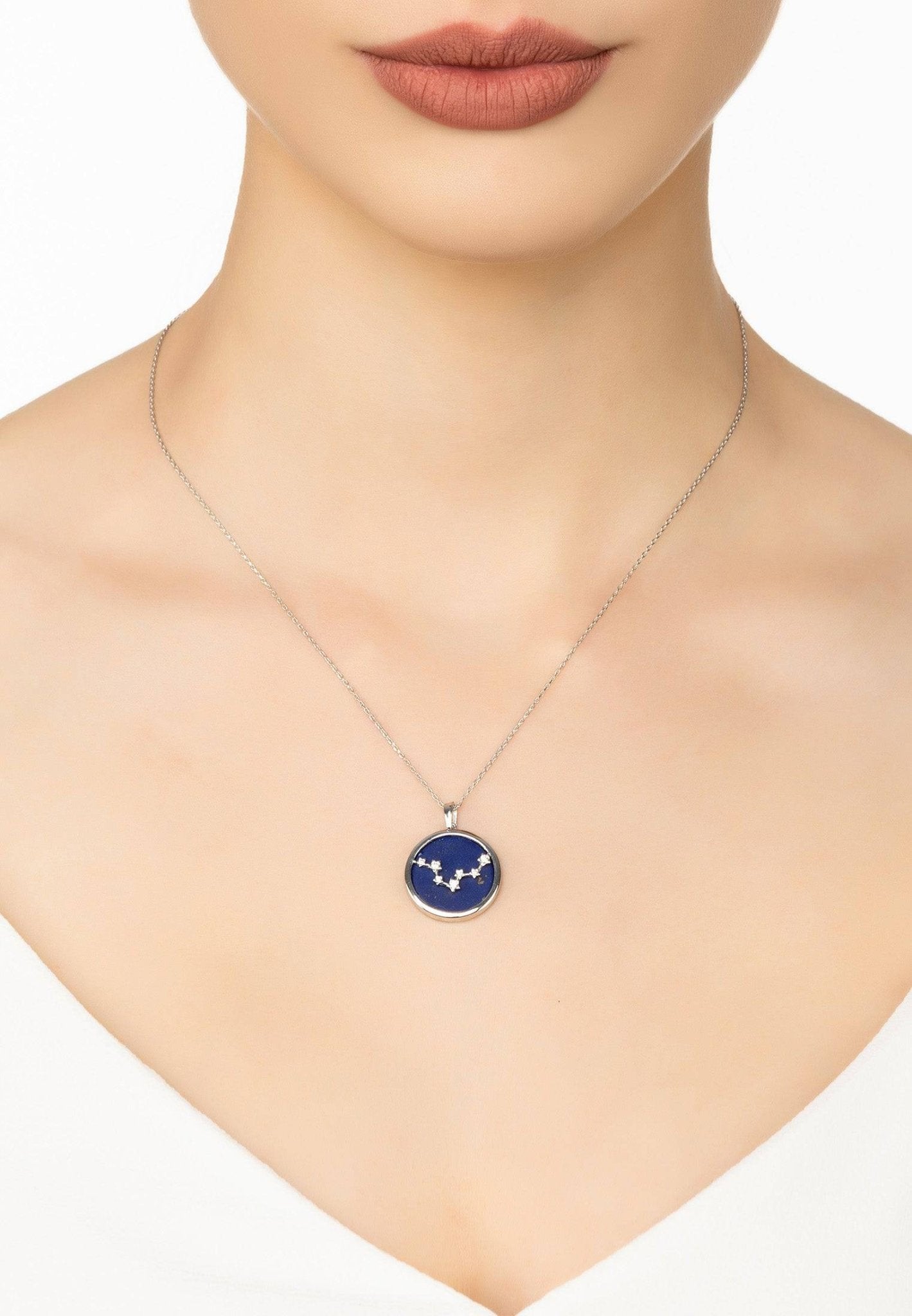 Zodiac Lapis Lazuli Gemstone Star Constellation Pendant Necklace Silver Pisces - LATELITA Necklaces