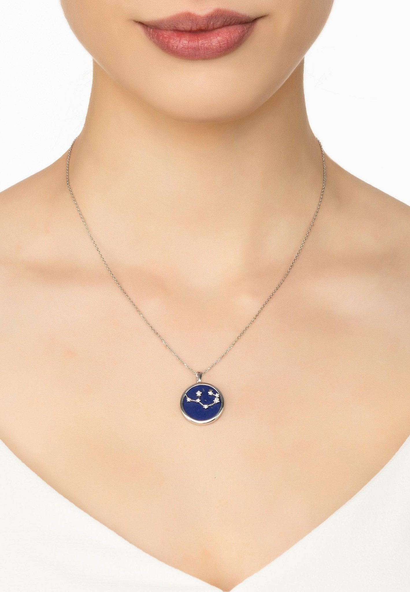 Zodiac Lapis Lazuli Gemstone Star Constellation Pendant Necklace Silver Sagittarius - LATELITA Necklaces