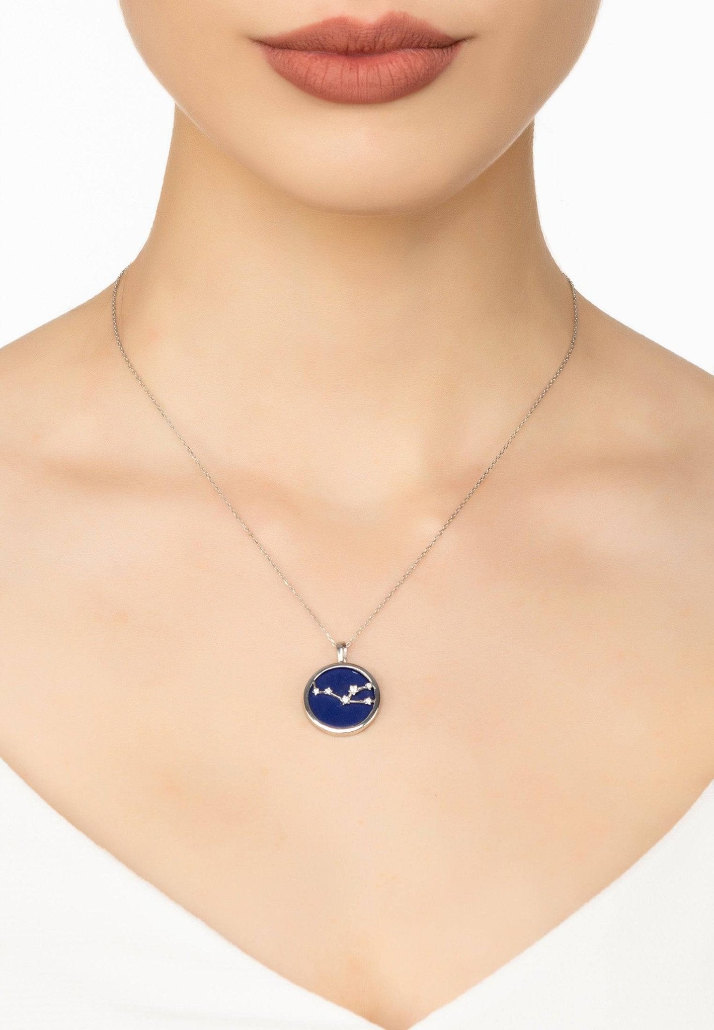 Zodiac Lapis Lazuli Gemstone Star Constellation Pendant Necklace Silver Taurus - LATELITA Necklaces