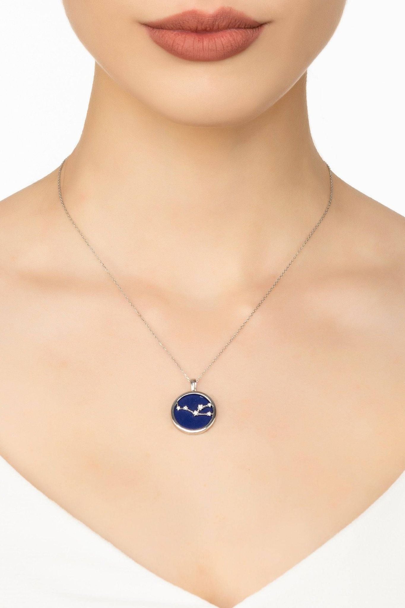 Zodiac Lapis Lazuli Gemstone Star Constellation Pendant Necklace Silver Taurus - LATELITA Necklaces