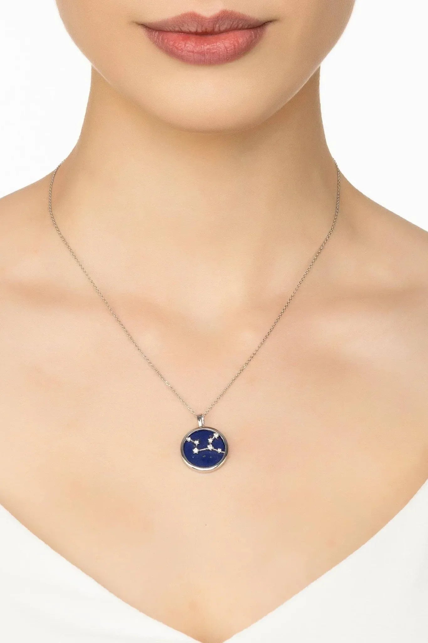 Zodiac Lapis Lazuli Gemstone Star Constellation Pendant Necklace Silver Virgo - LATELITA Necklaces