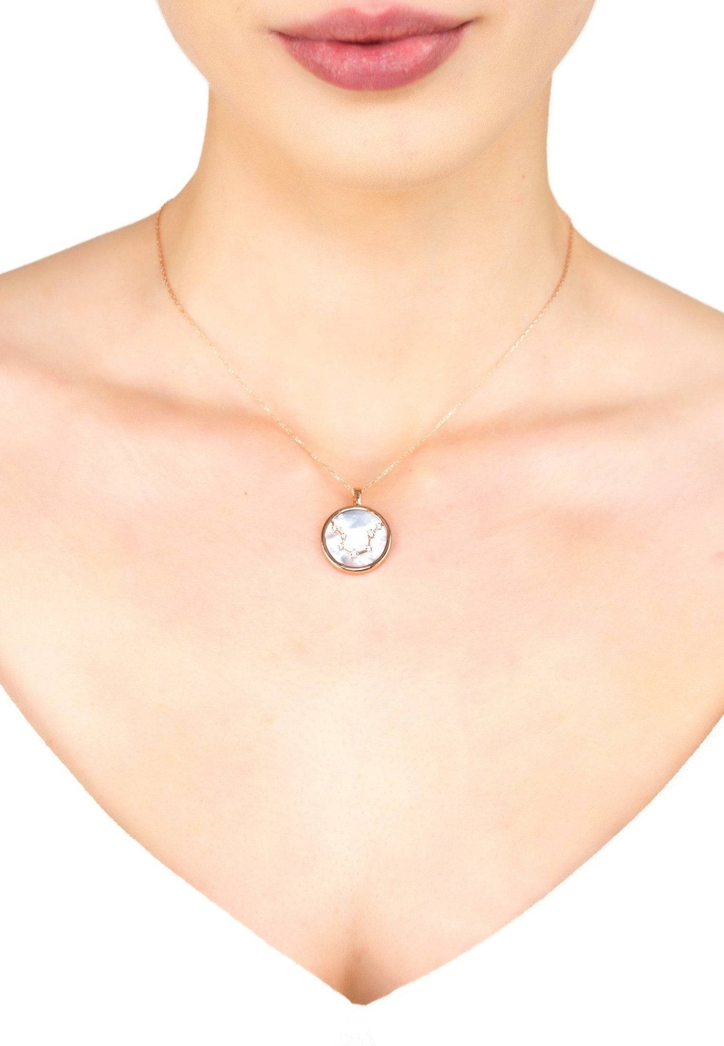 Zodiac Mother Of Pearl Gemstone Star Constellation Pendant Necklace Aquarius - LATELITA Necklaces