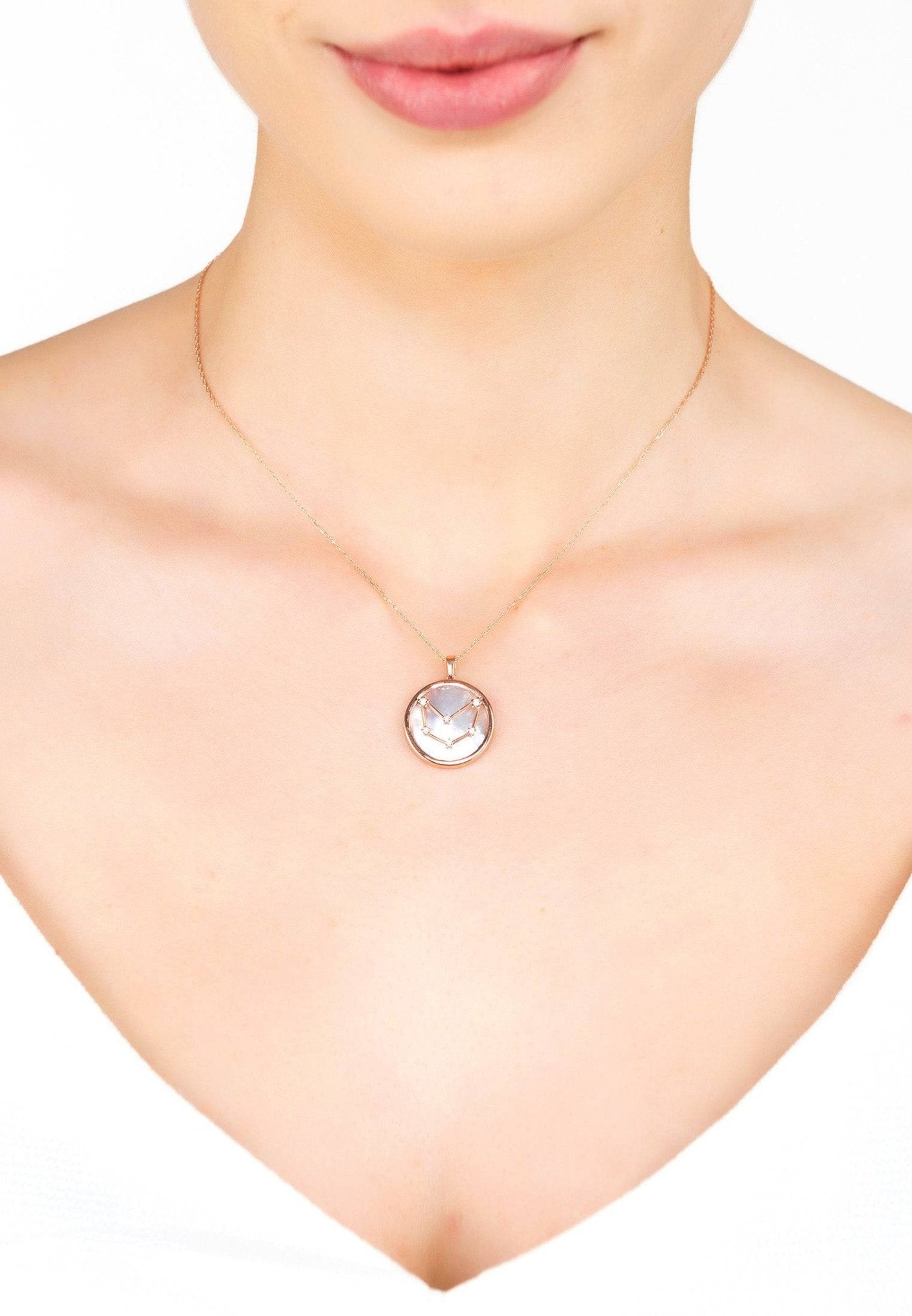 Zodiac Mother Of Pearl Gemstone Star Constellation Pendant Necklace Capricorn - LATELITA Necklaces