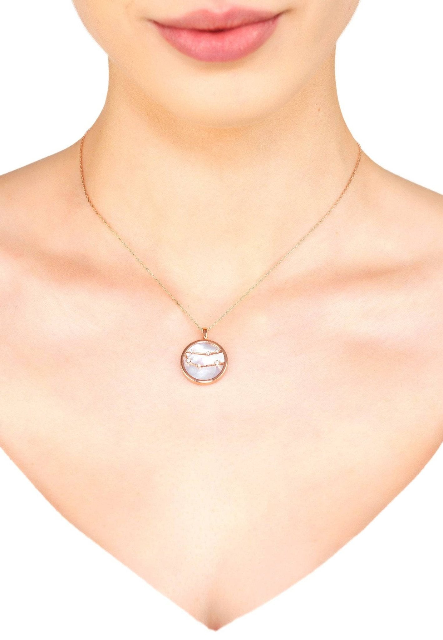 Zodiac Mother Of Pearl Gemstone Star Constellation Pendant Necklace Gemini - LATELITA Necklaces