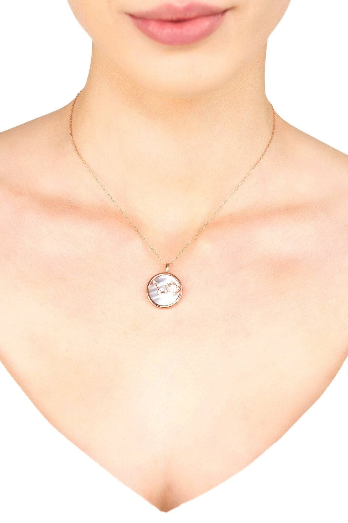 Zodiac Mother Of Pearl Gemstone Star Constellation Pendant Necklace Leo - LATELITA Necklaces