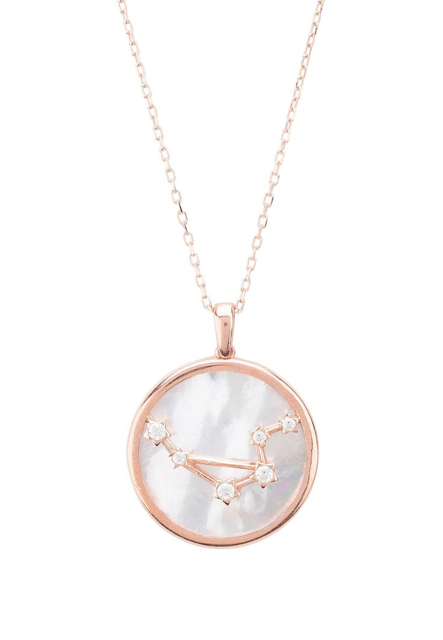 Zodiac Mother Of Pearl Gemstone Star Constellation Pendant Necklace Libra - LATELITA Necklaces