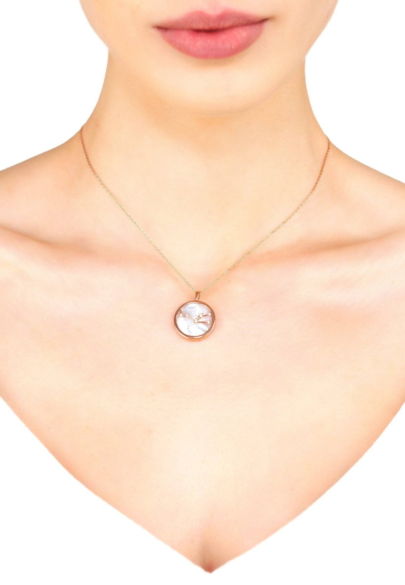 Zodiac Mother Of Pearl Gemstone Star Constellation Pendant Necklace Taurus - LATELITA Necklaces