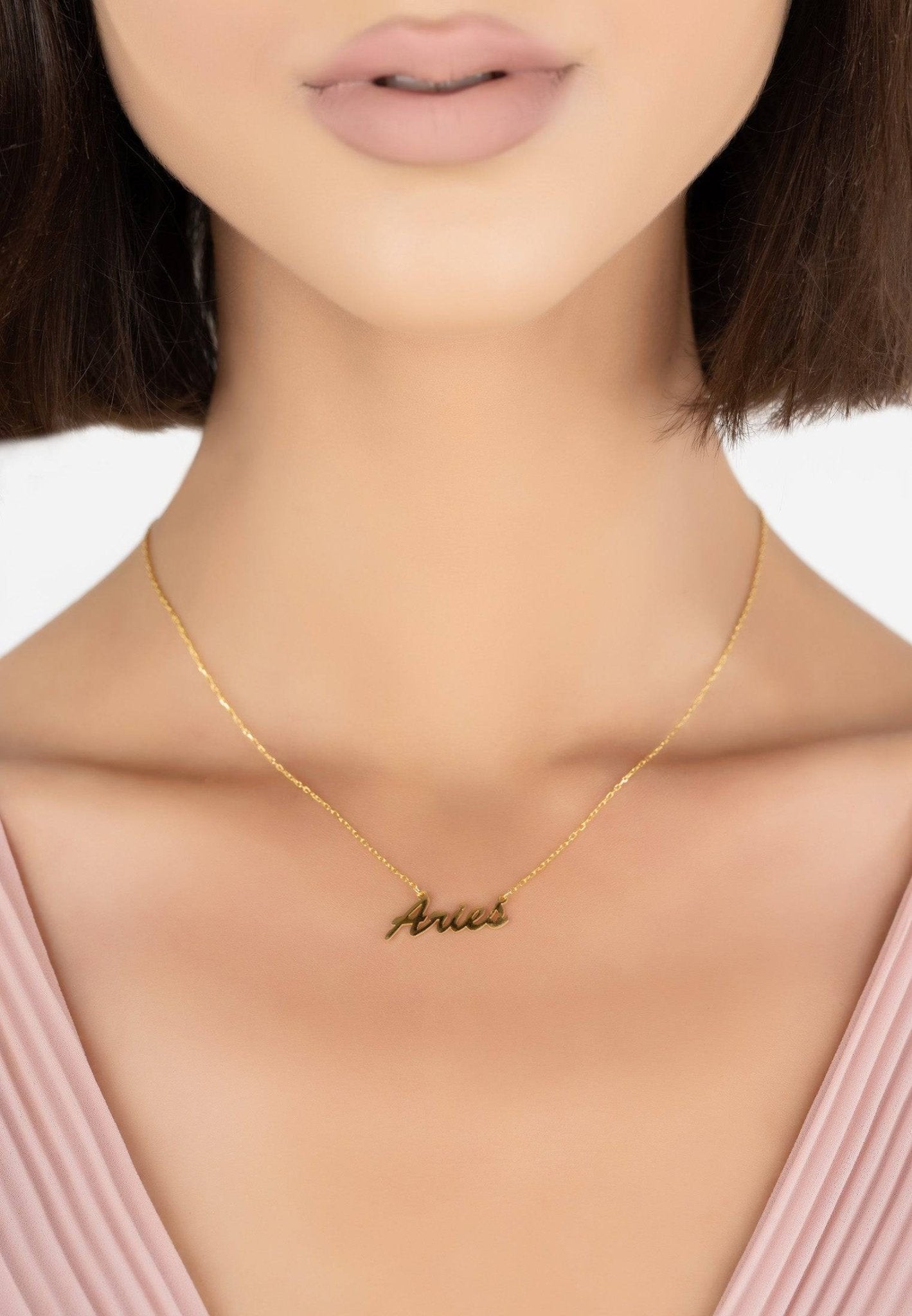 Zodiac Star Sign Name Necklace Gold Aries - LATELITA Necklaces
