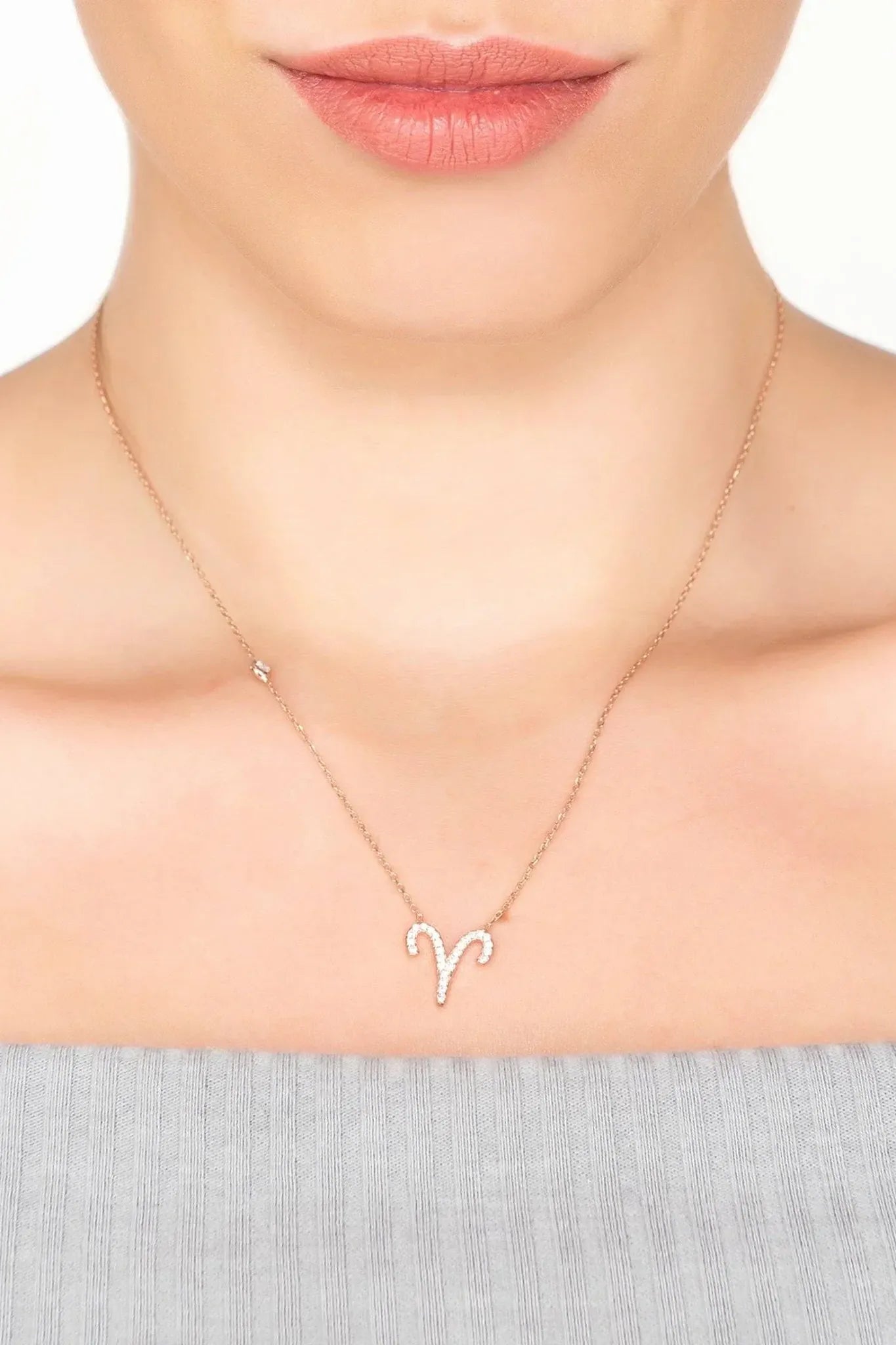 Zodiac Star Sign Pendant Necklace Rose Gold Aries - LATELITA Necklaces