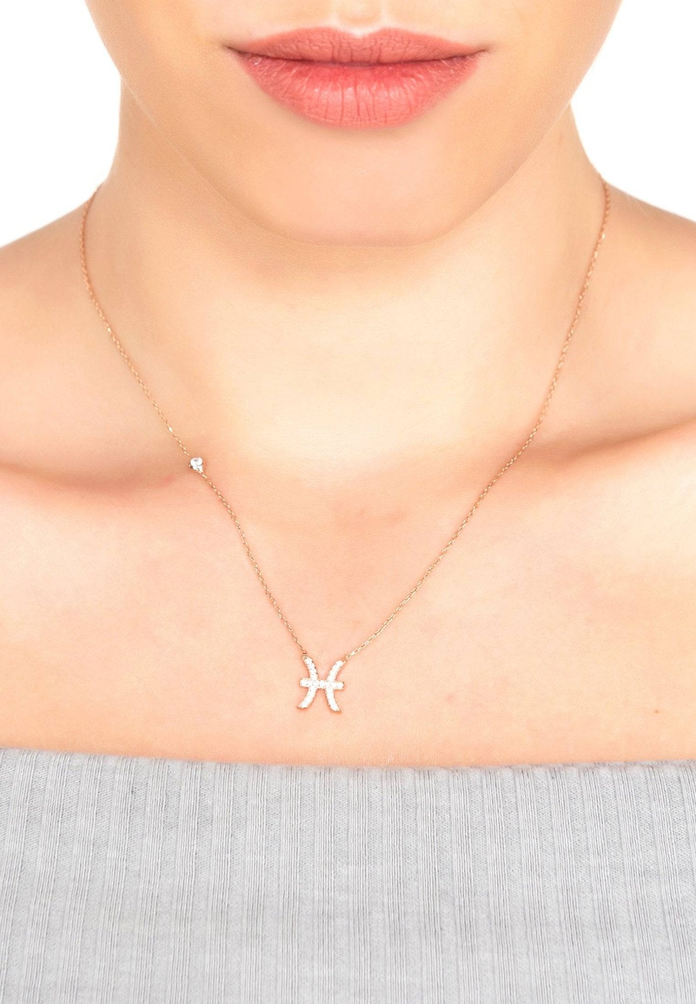 Zodiac Star Sign Pendant Necklace Rose Gold Pisces - LATELITA Necklaces