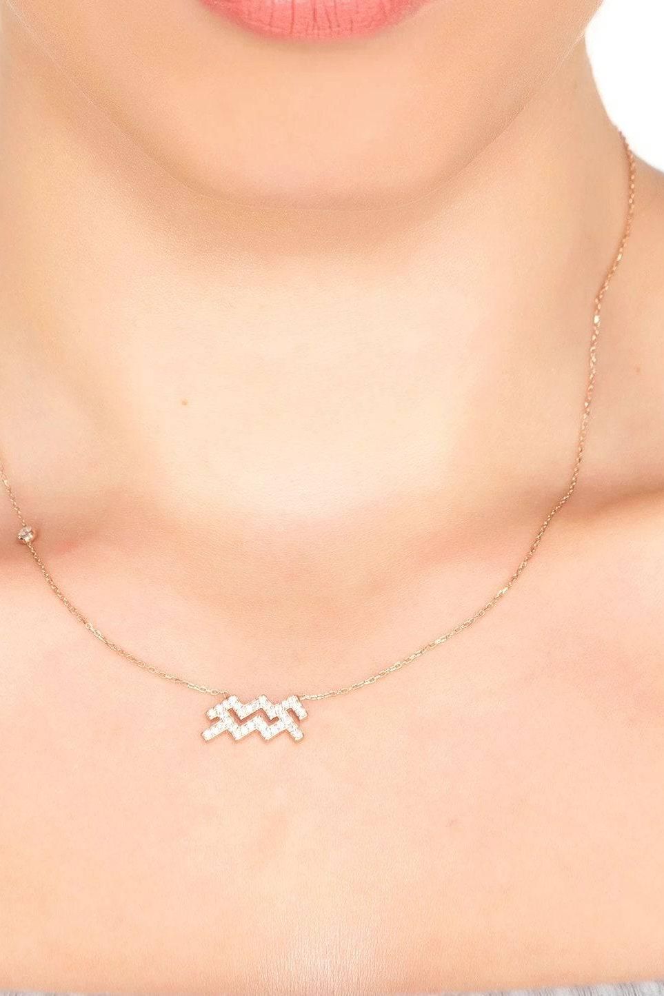 Zodiac Star Sign Pendant Necklace Silver Aquarius - LATELITA Necklaces